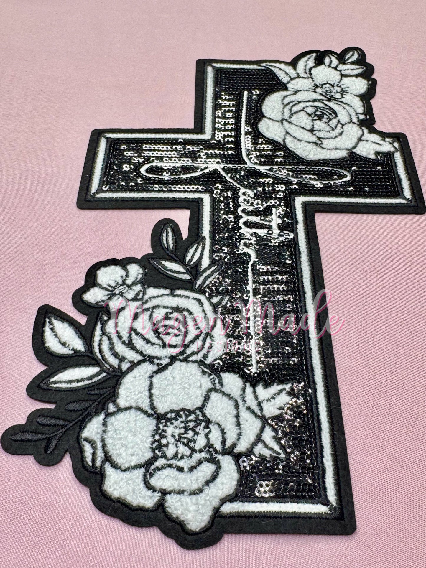 Faith Cross Chenille and Sequins Patch