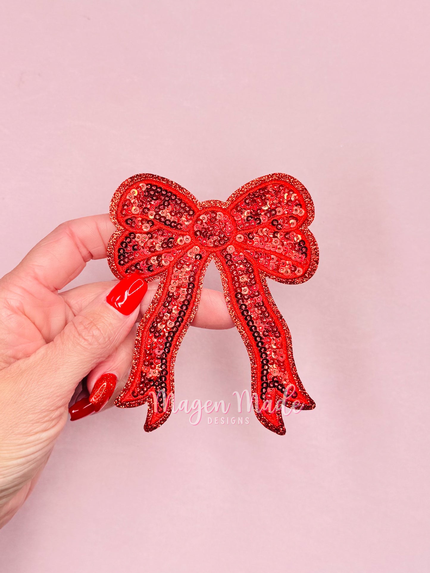 Side Piece Bow Sequins Iron On Patch