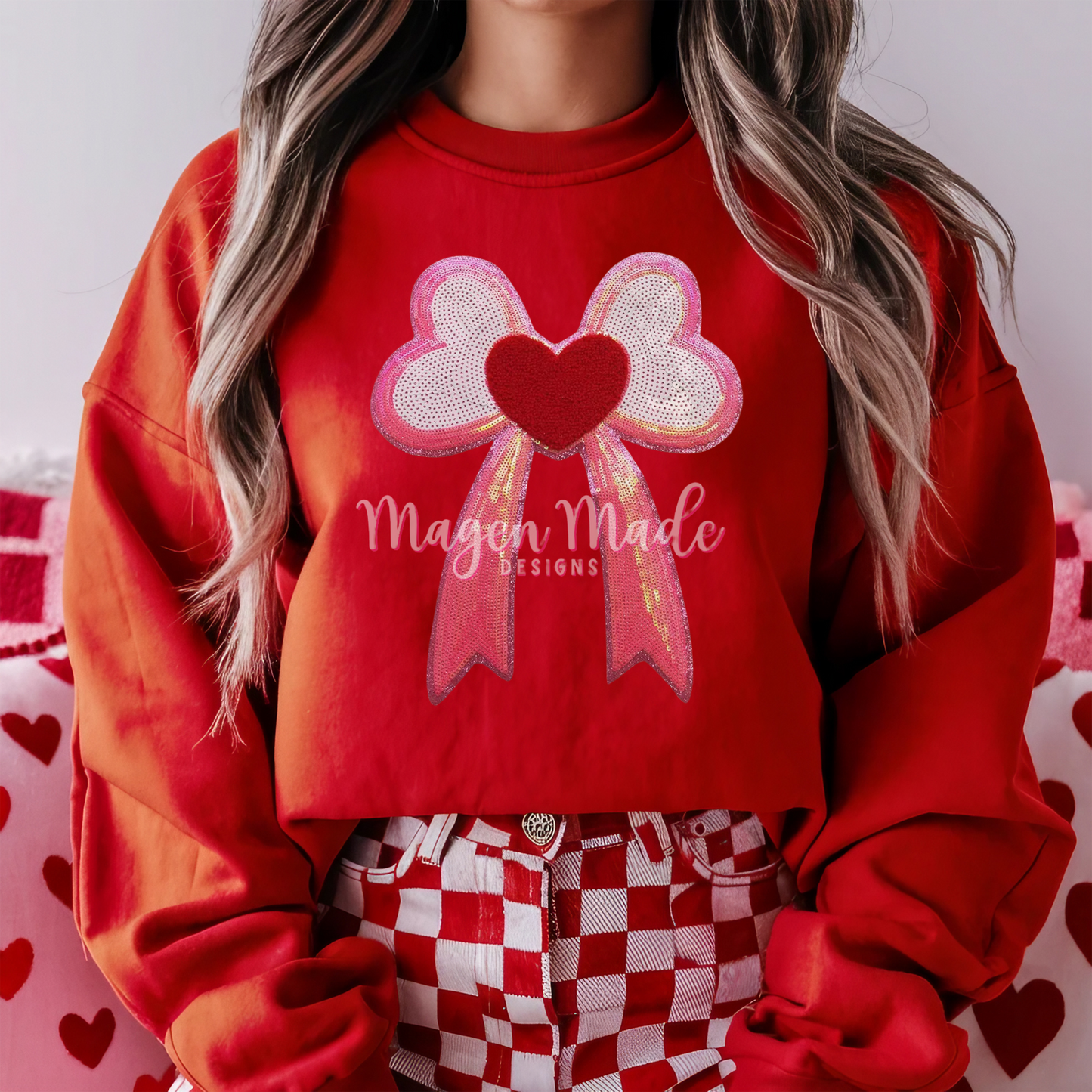 Bow With Hearts Sequins Patch