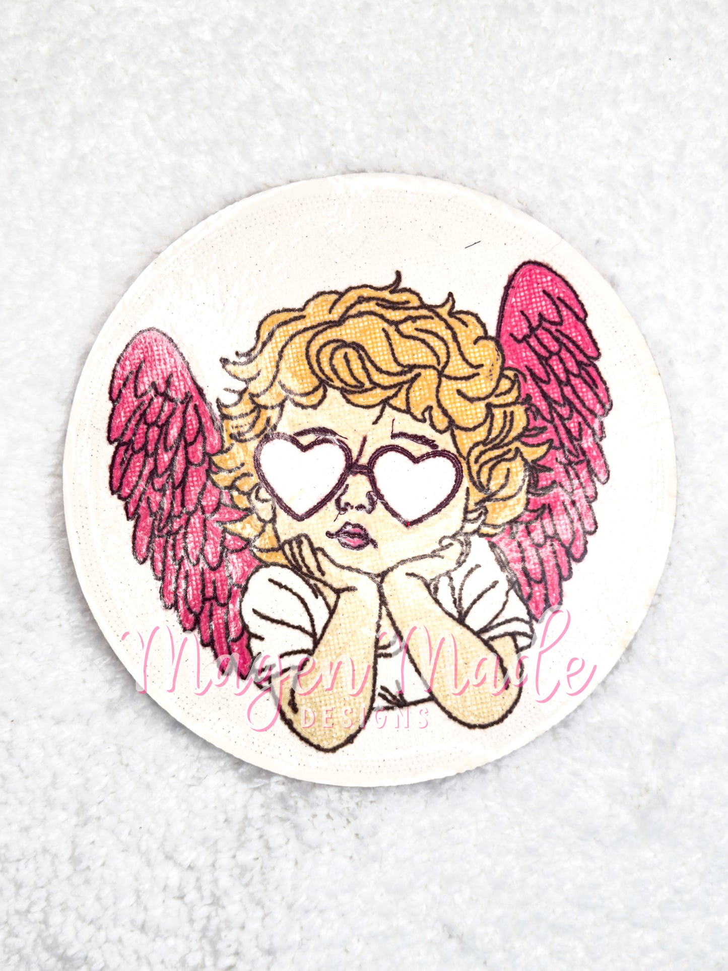 The back of the Round Checkered Cupid Chenille Sequins Patch