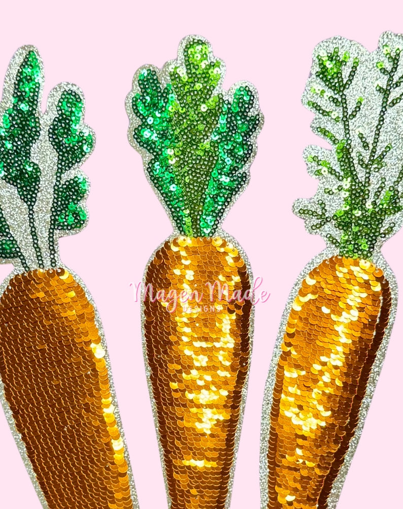 Easter Carrots Glitter & Sequins Iron On Patch