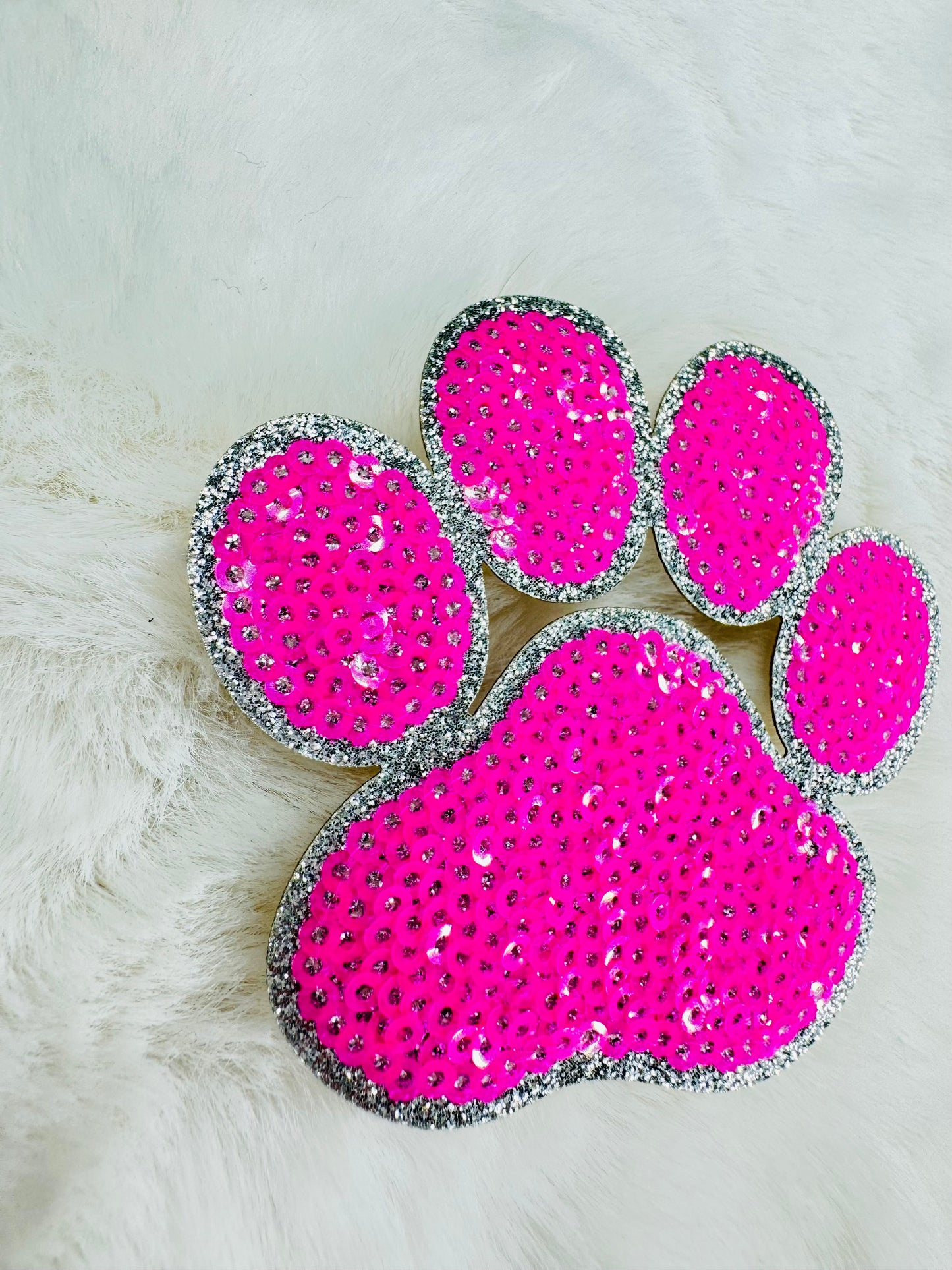 Pink paw sequin patch