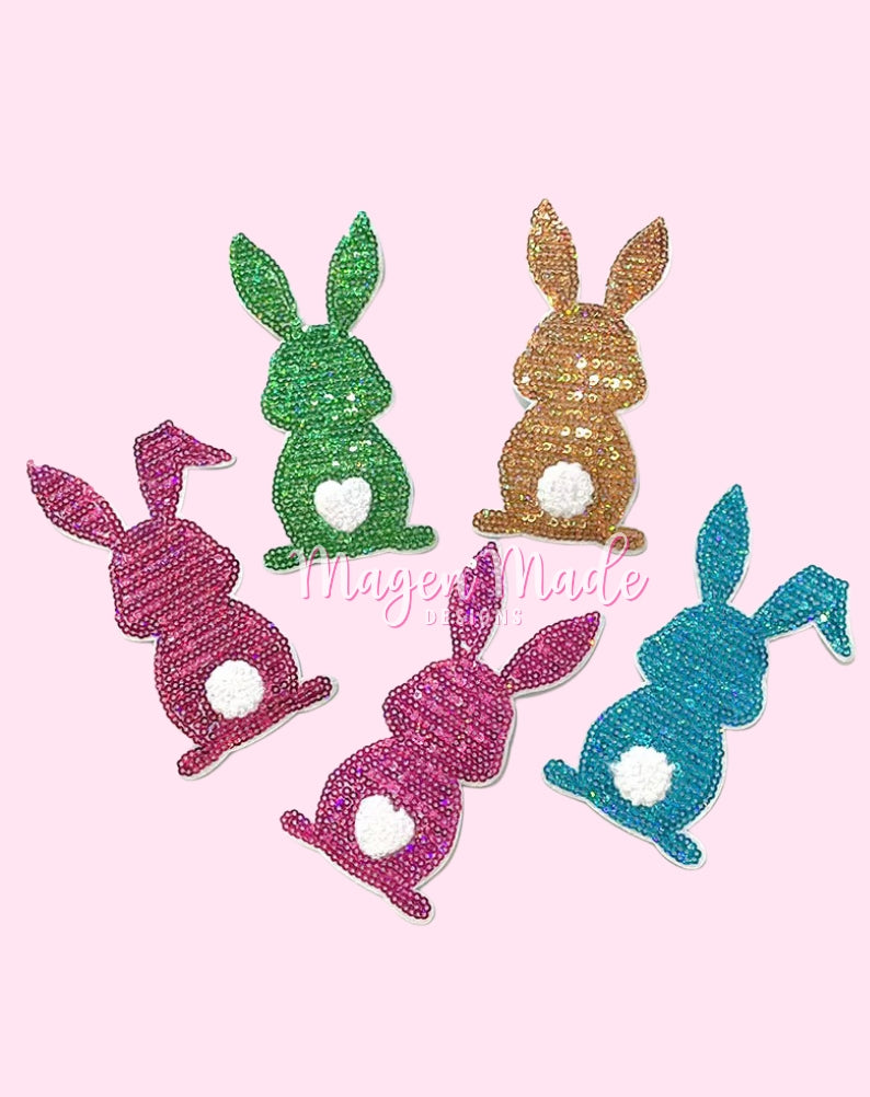 Bundle of 6 Easter Bunny Sequins Iron On Patch