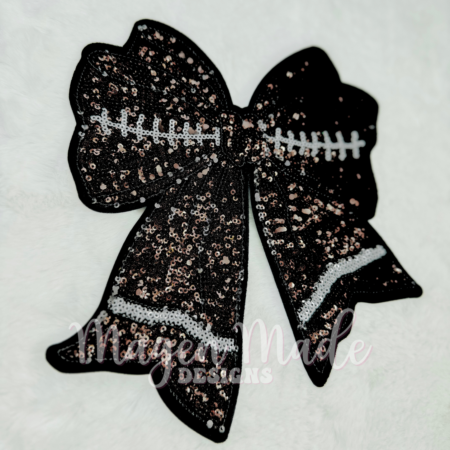 Coquette Football Bow Iron On Sequin Patch