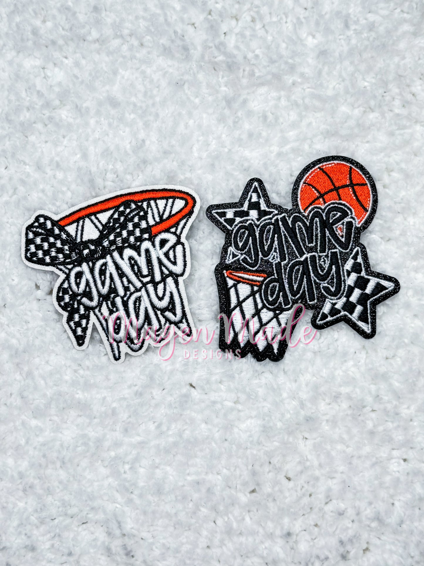 Game Day Basketball With Stars Glitter & Iron On Embroidered Patch