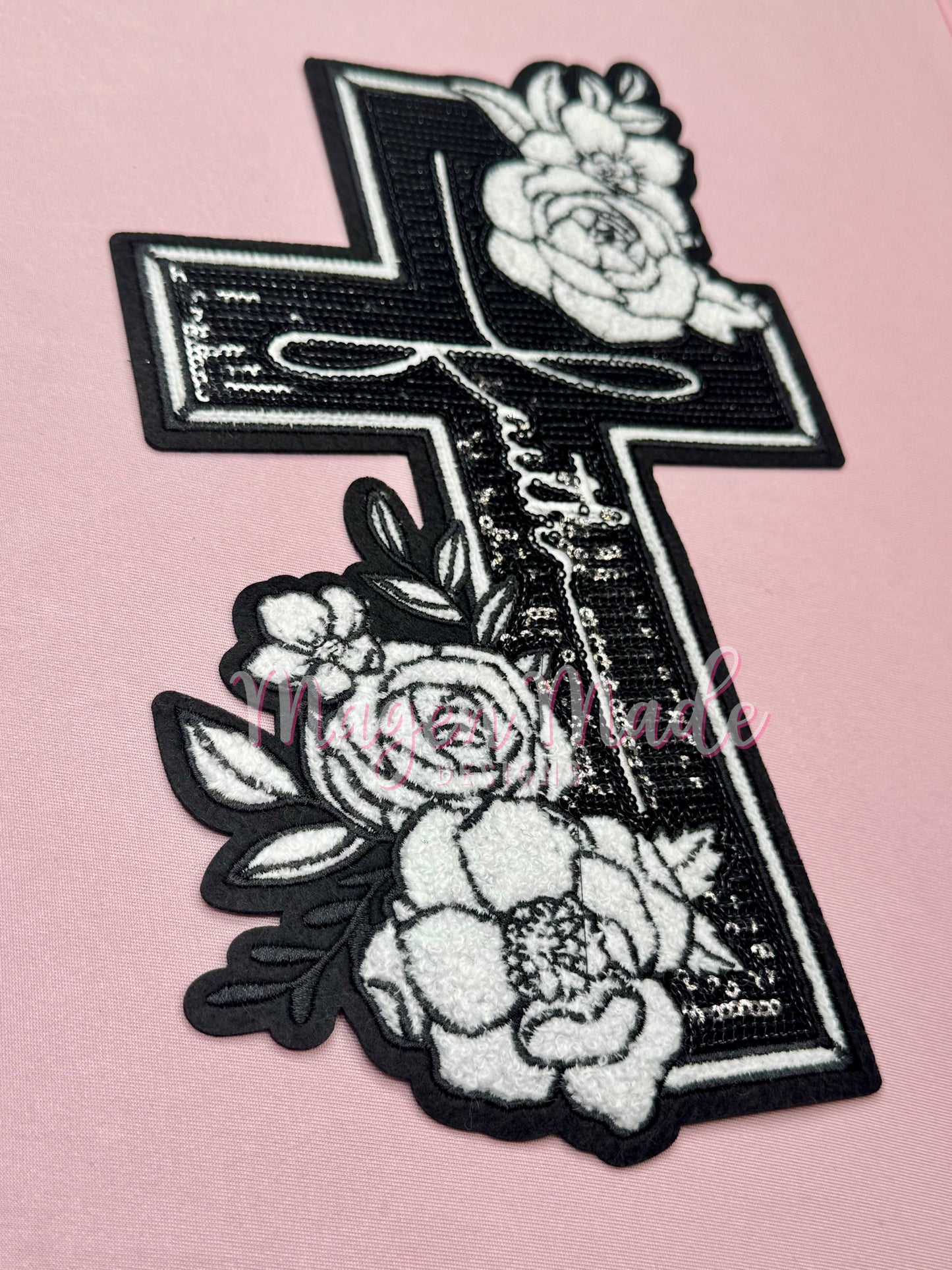 Faith Cross Chenille and Sequins Patch