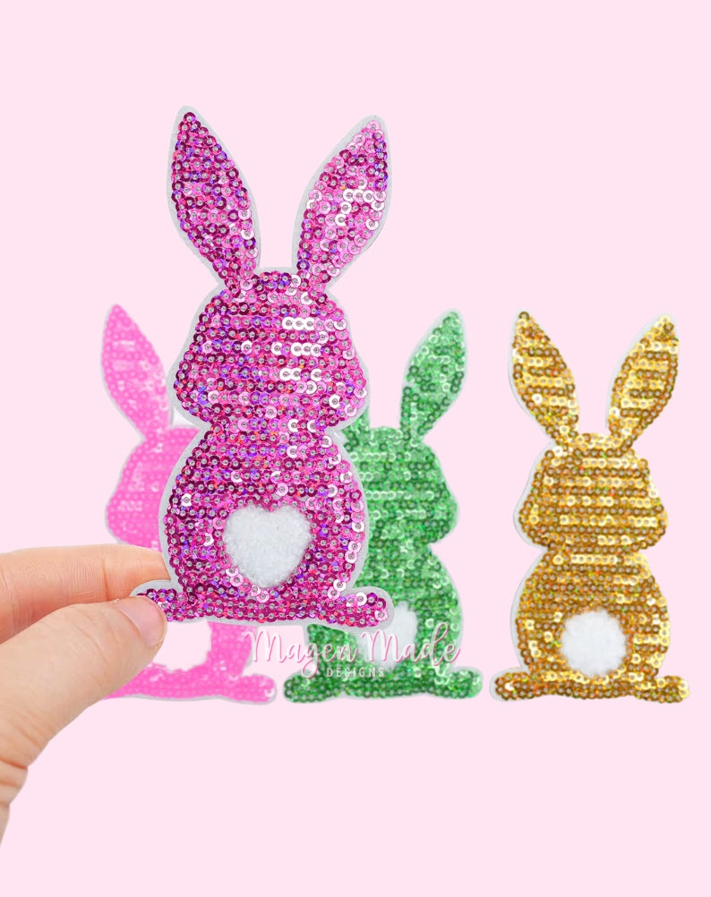 Bundle of 6 Easter Bunny Sequins Iron On Patch