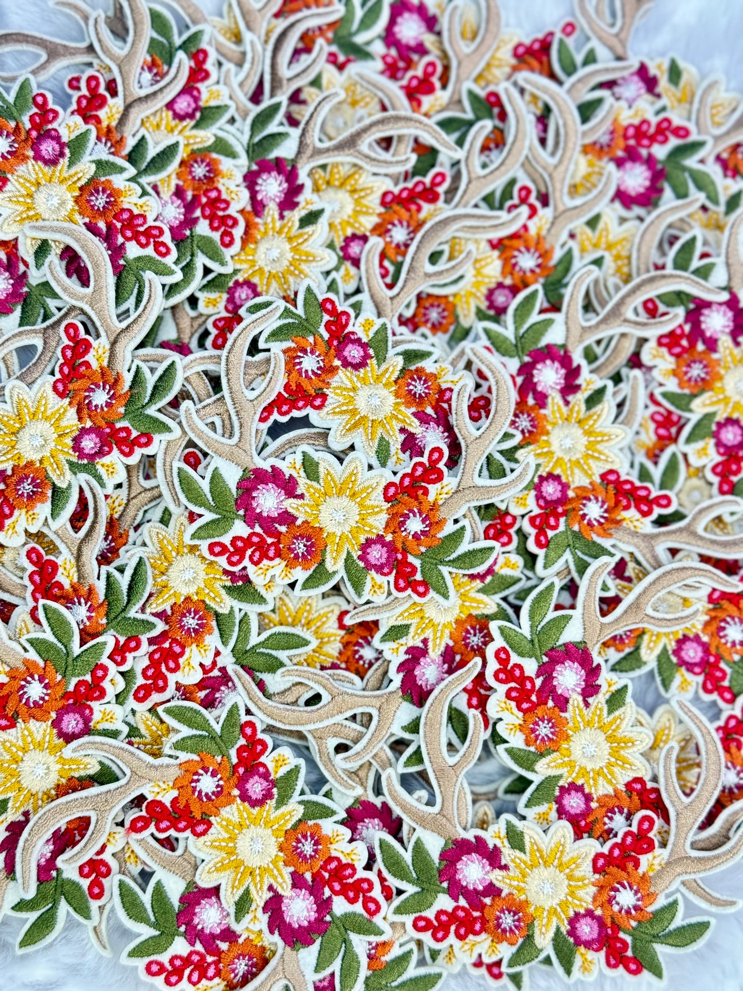Floral Antlers Embroidered Patch