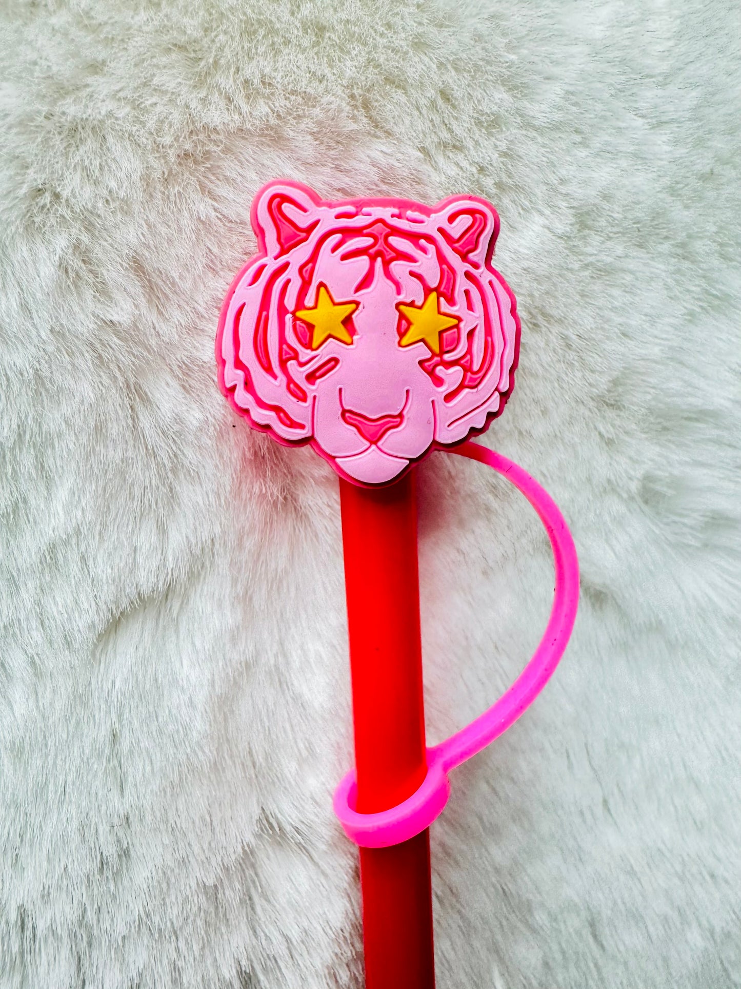 Pink Tiger Mascot Straw Topper Straw Topper