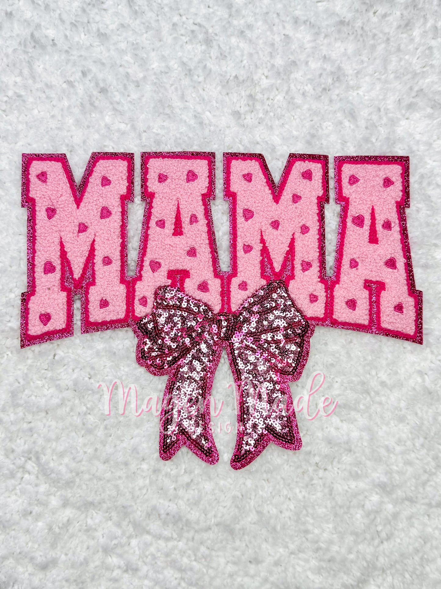 Pink Mama With Bow Chenille & Sequins Patch