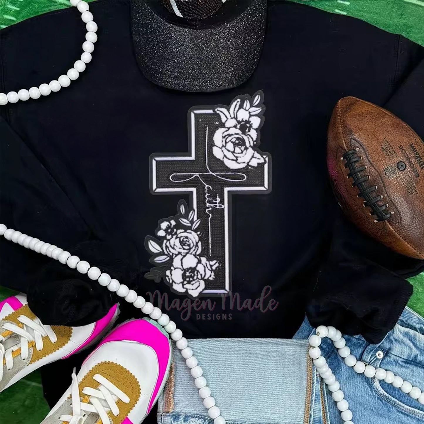 Faith Cross Chenille and Sequins Patch
