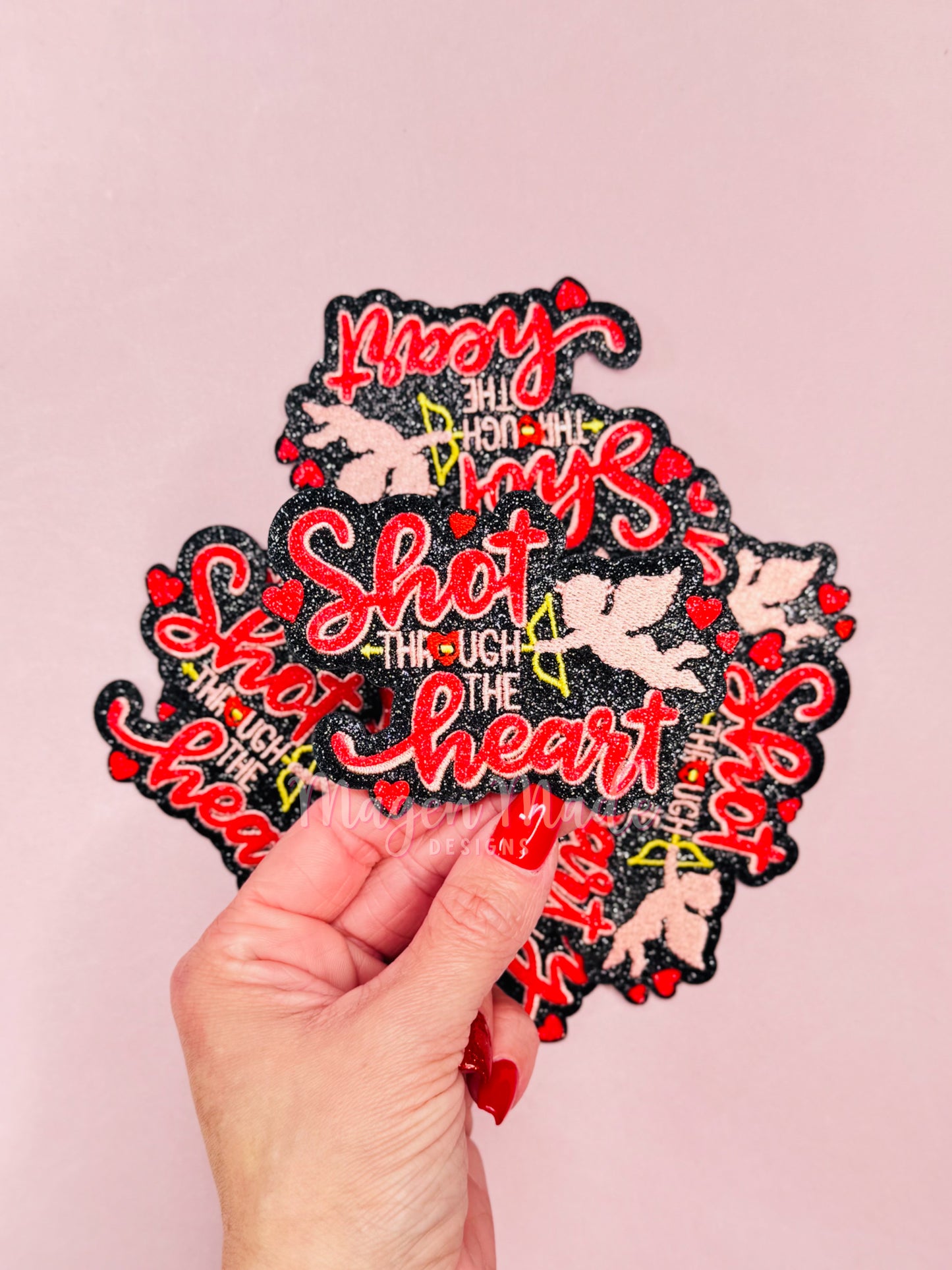 Shot Through The Heart Glitter and Embroidered Iron On Patch