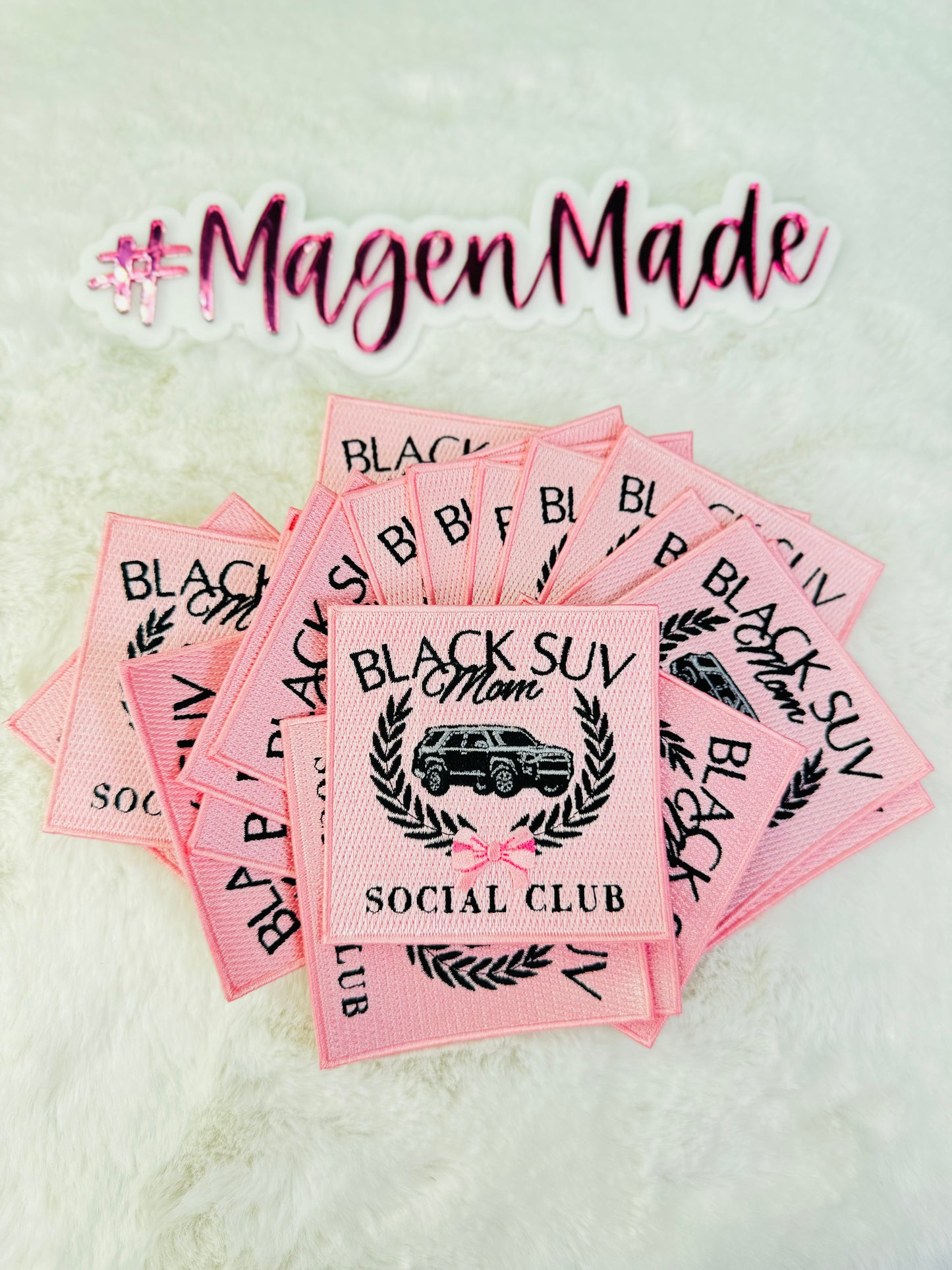 Black SUV moms social club pink embroidery patch