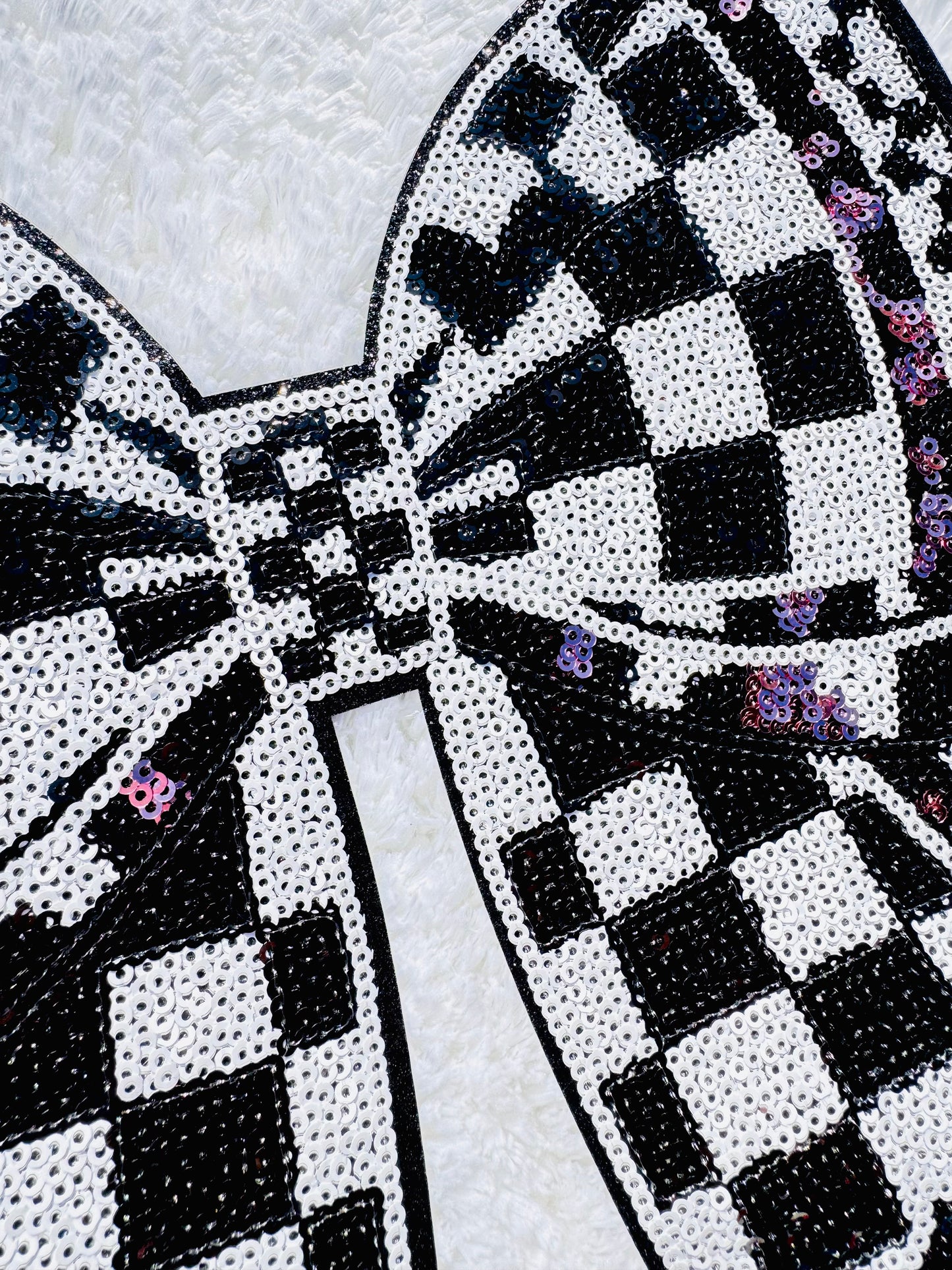 Checkered Bow Sequins Patch