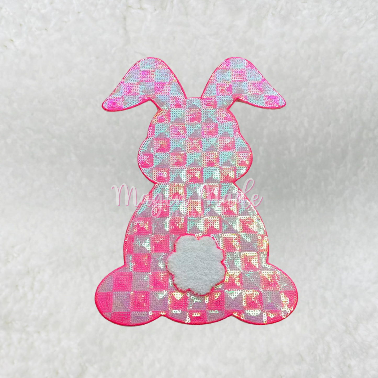 Pink Checkered Bunny Sequins Patch