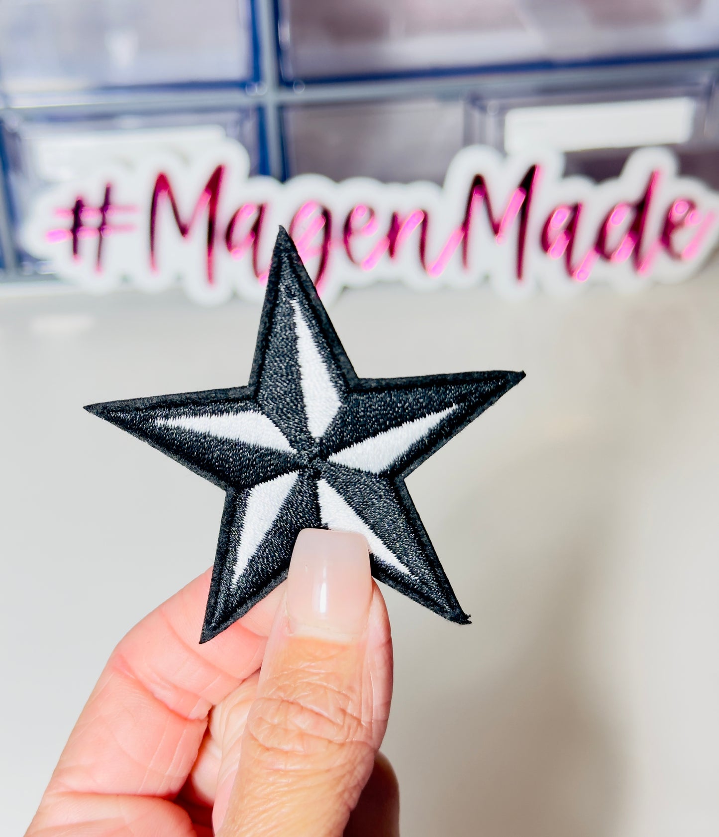 Black and White Star Embroidered Patch