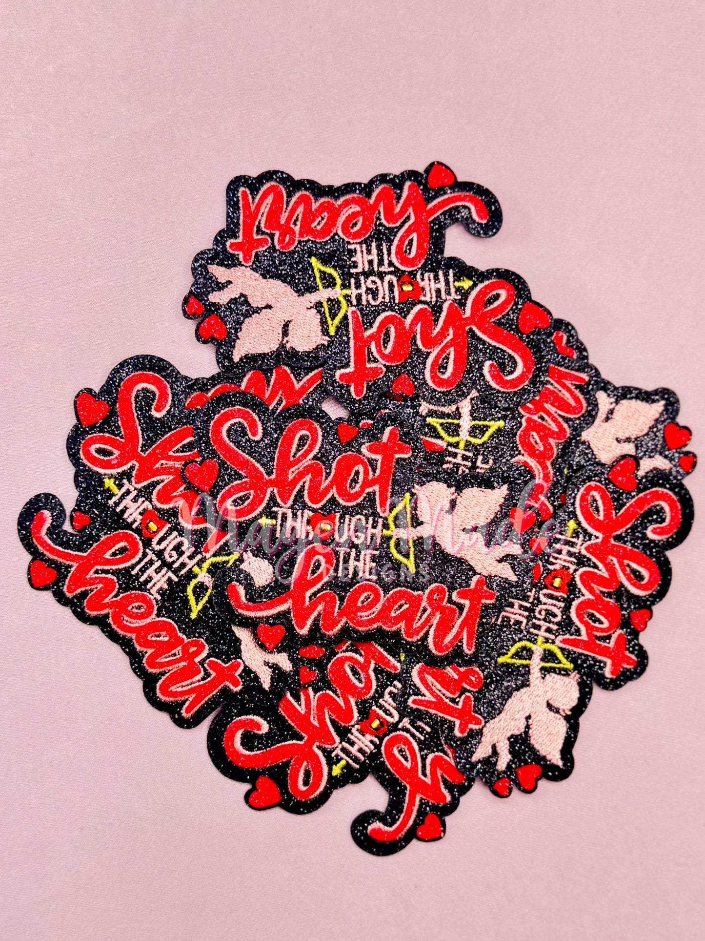 Shot Through The Heart Glitter and Embroidered Iron On Patch