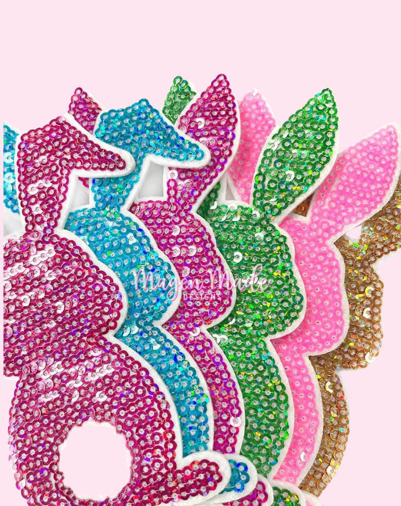 Bundle of 6 Easter Bunny Sequins Iron On Patch