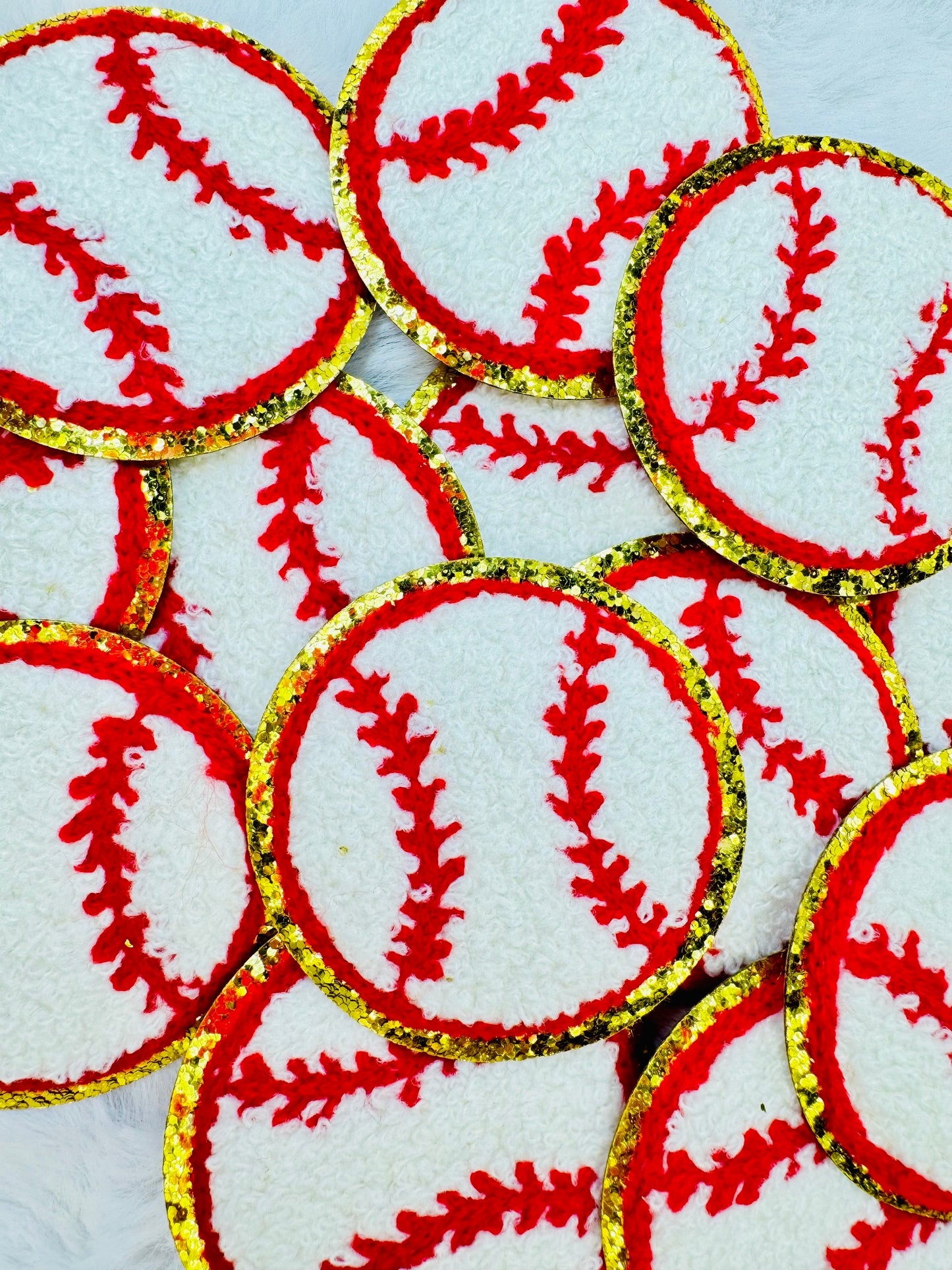 Close up stack of the Baseball Chenille Patch