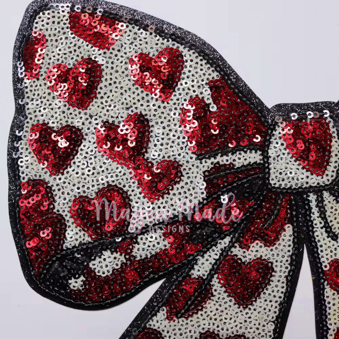 Bow With Hearts Valentine Sequins Patch