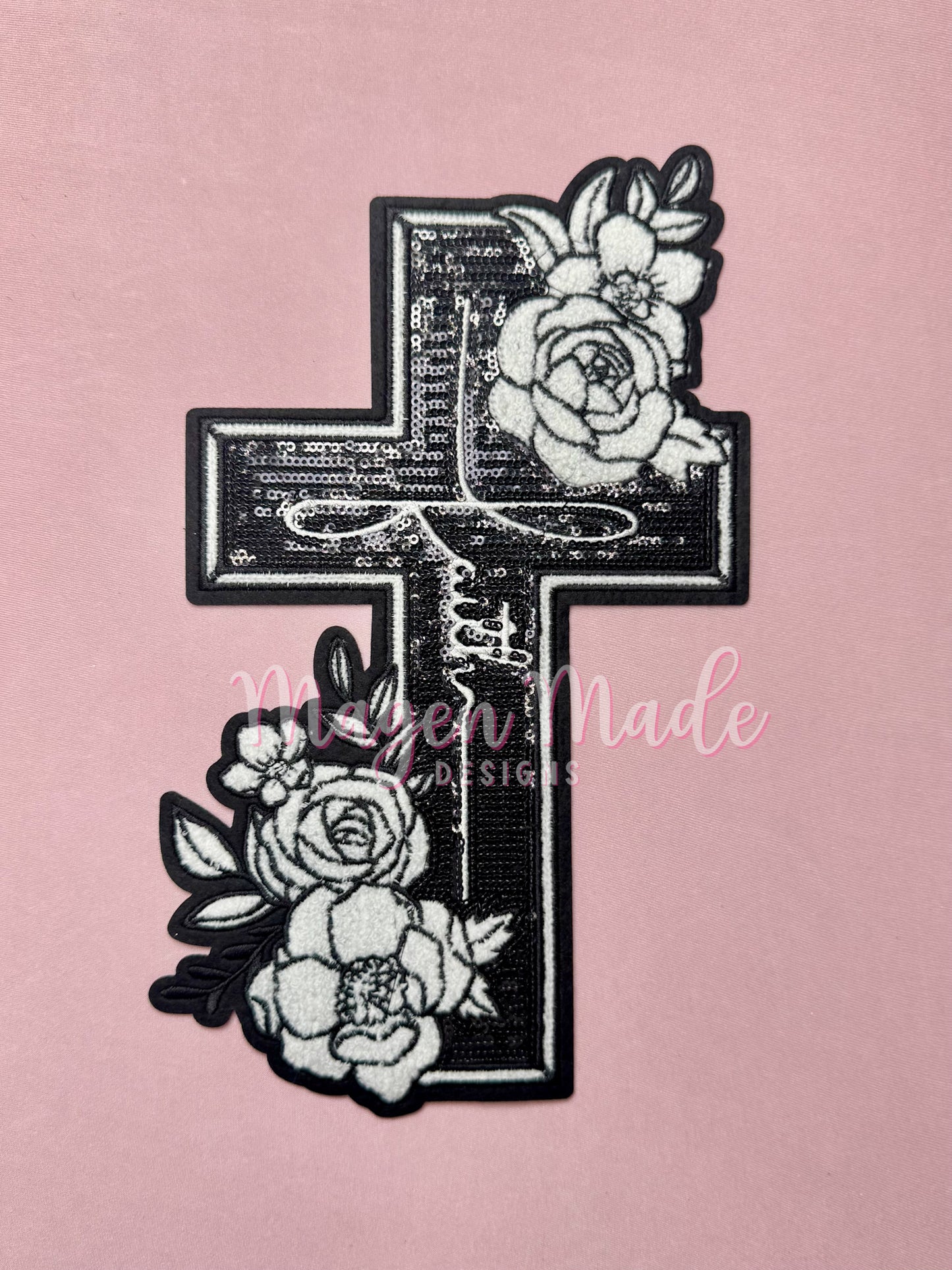 Faith Cross Chenille and Sequins Patch