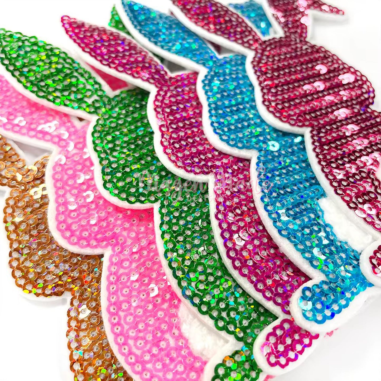 Bundle of 6 Easter Bunny Sequins Iron On Patch