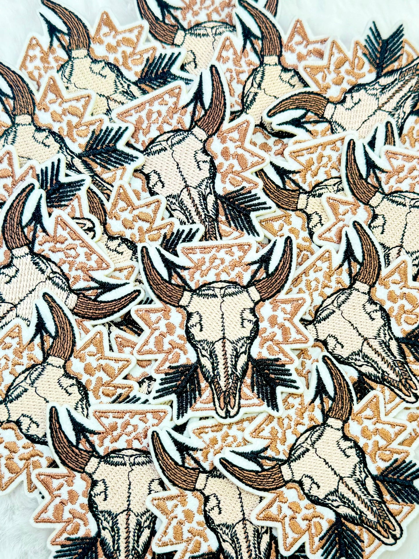 Aztec Cow Skull Embroidered Patch