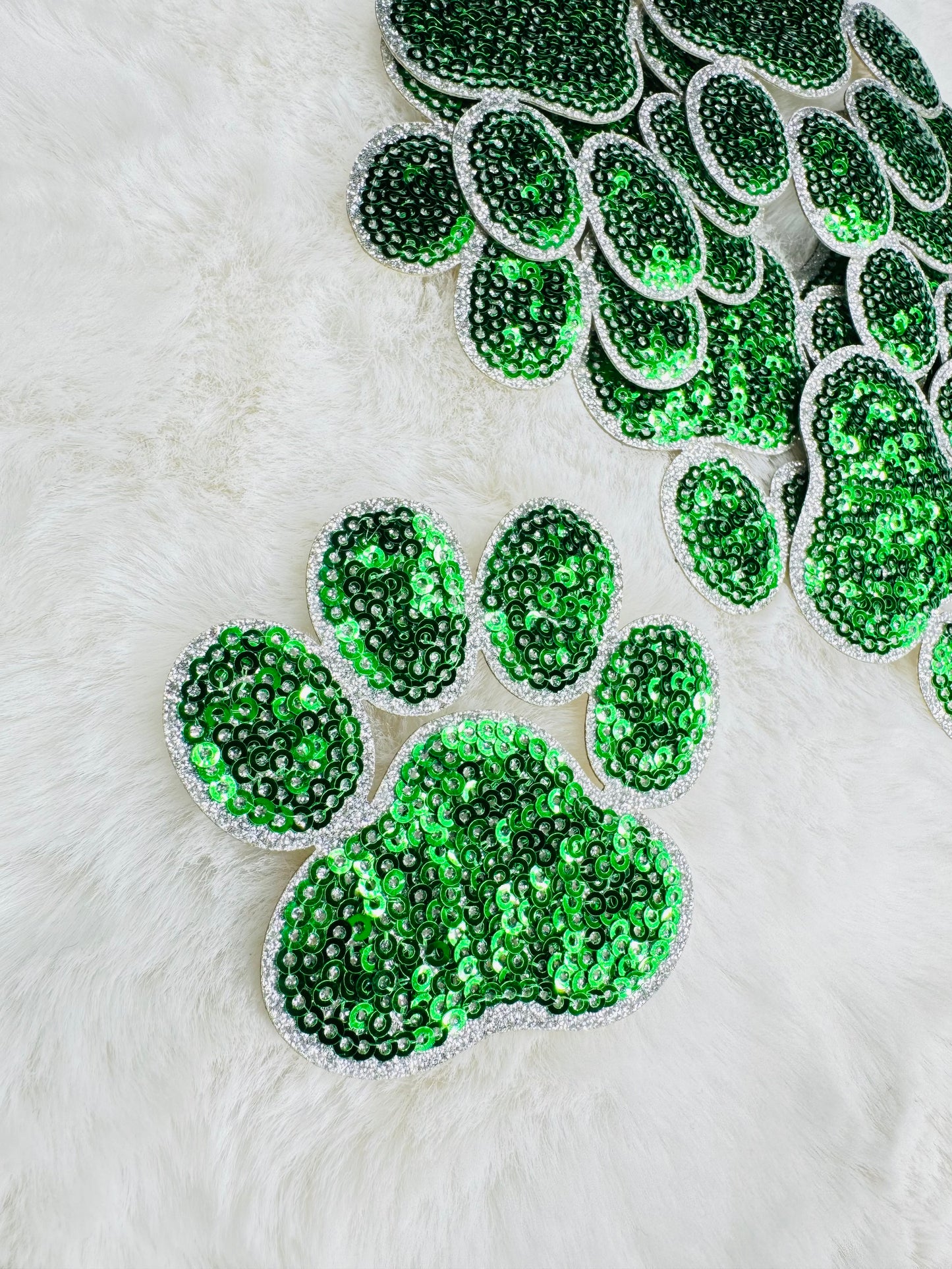 Green paw sequin patch