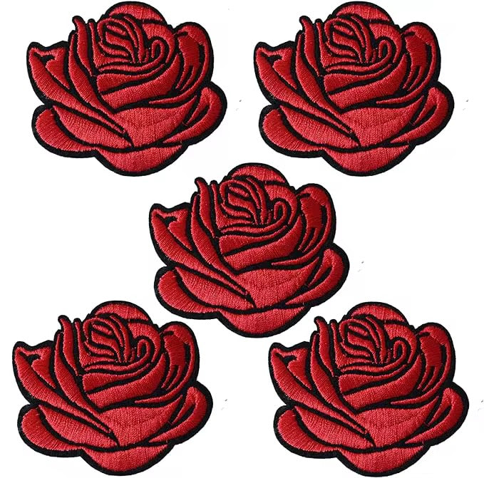 Dark red rose embroidered patch