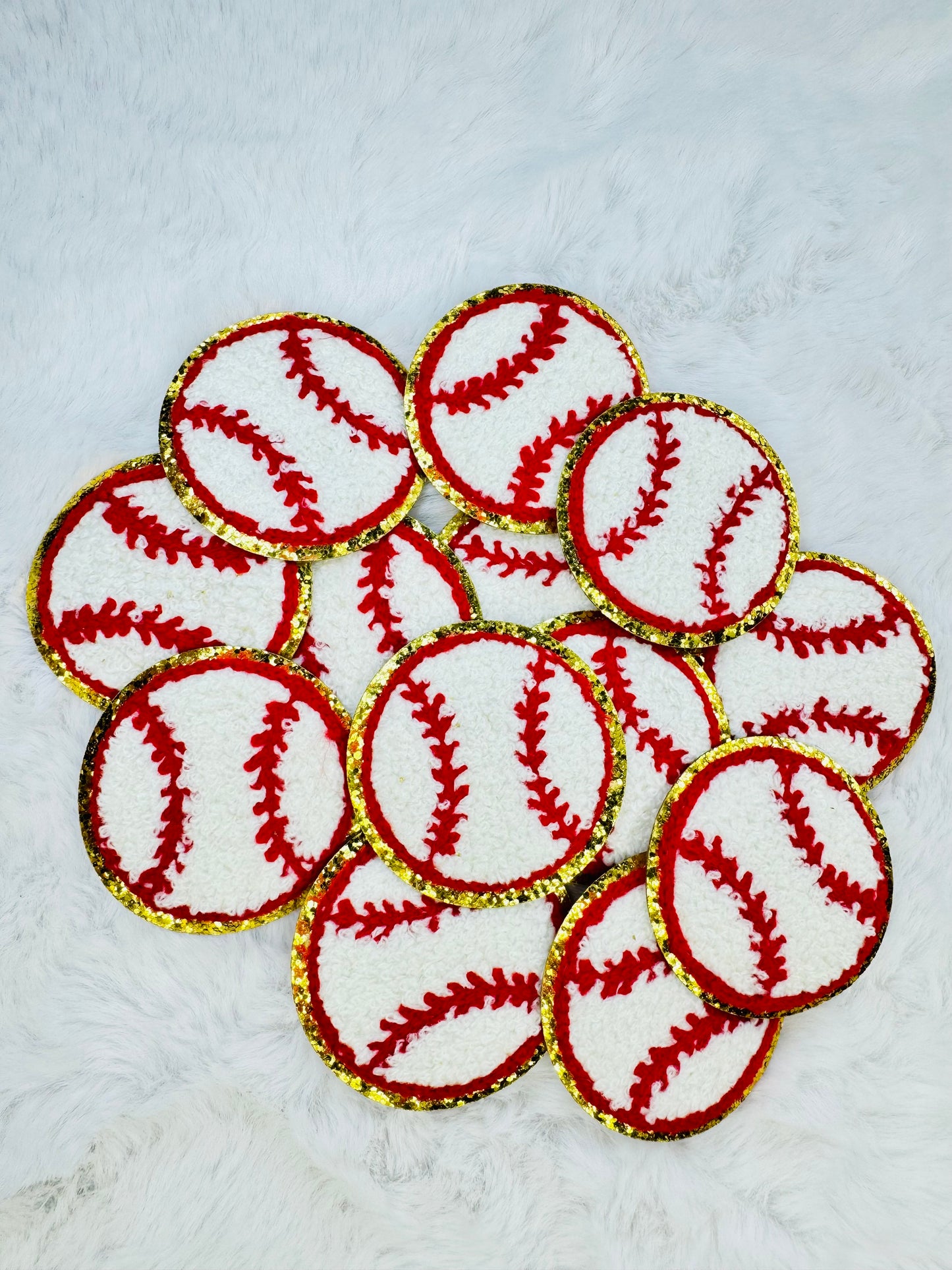 A stack of the Baseball Chenille Patch