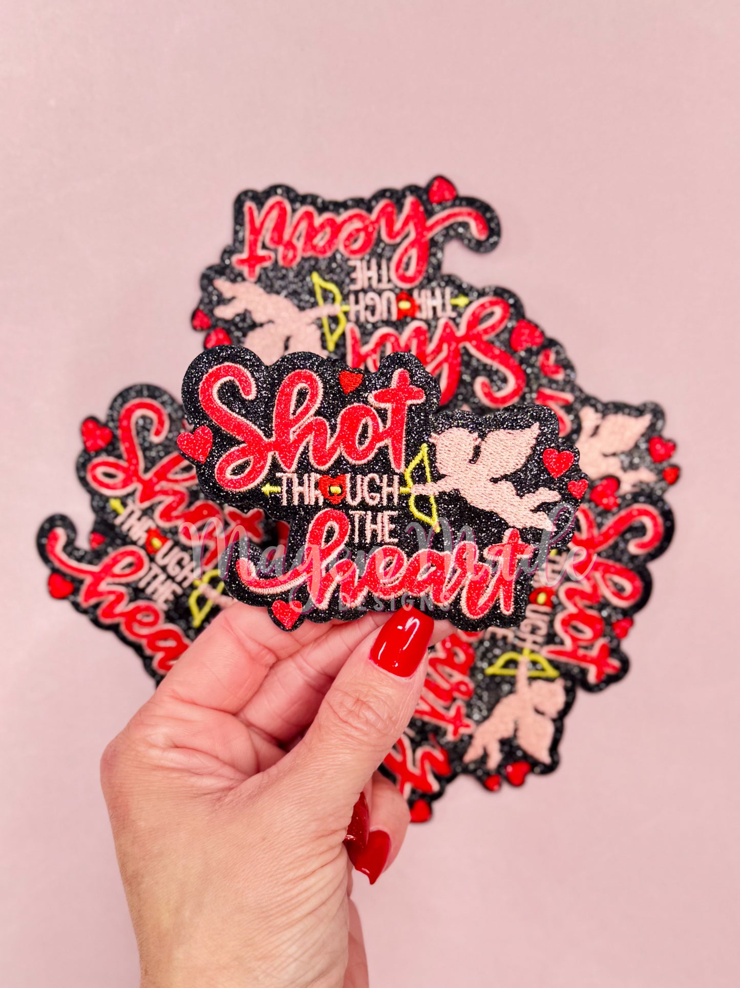 Shot Through The Heart Glitter and Embroidered Iron On Patch