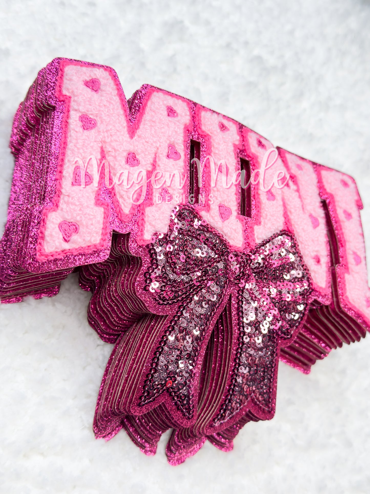 Pink Mini With Bow Chenille & Sequins Patch