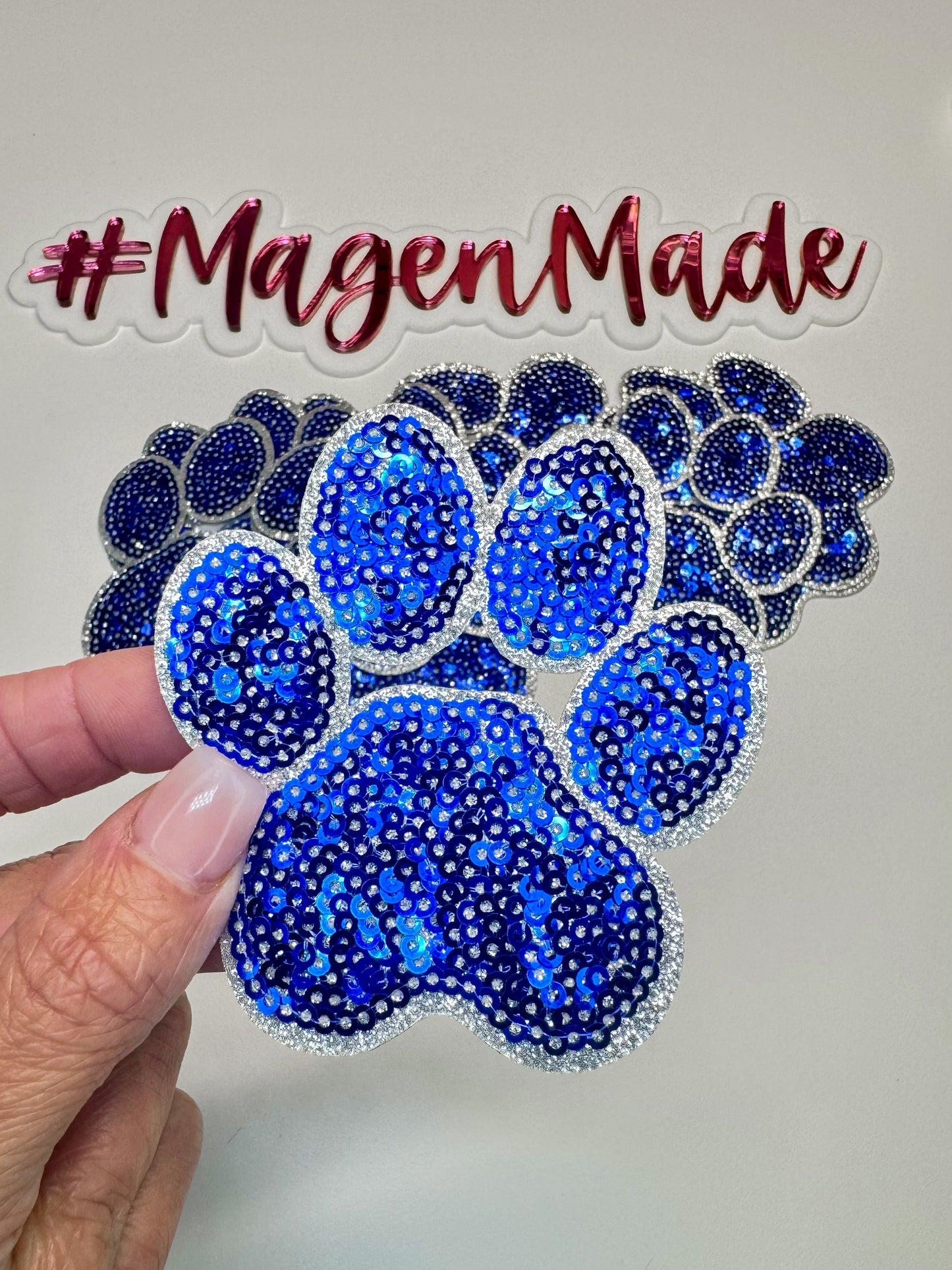 Blue paw print sequin patch