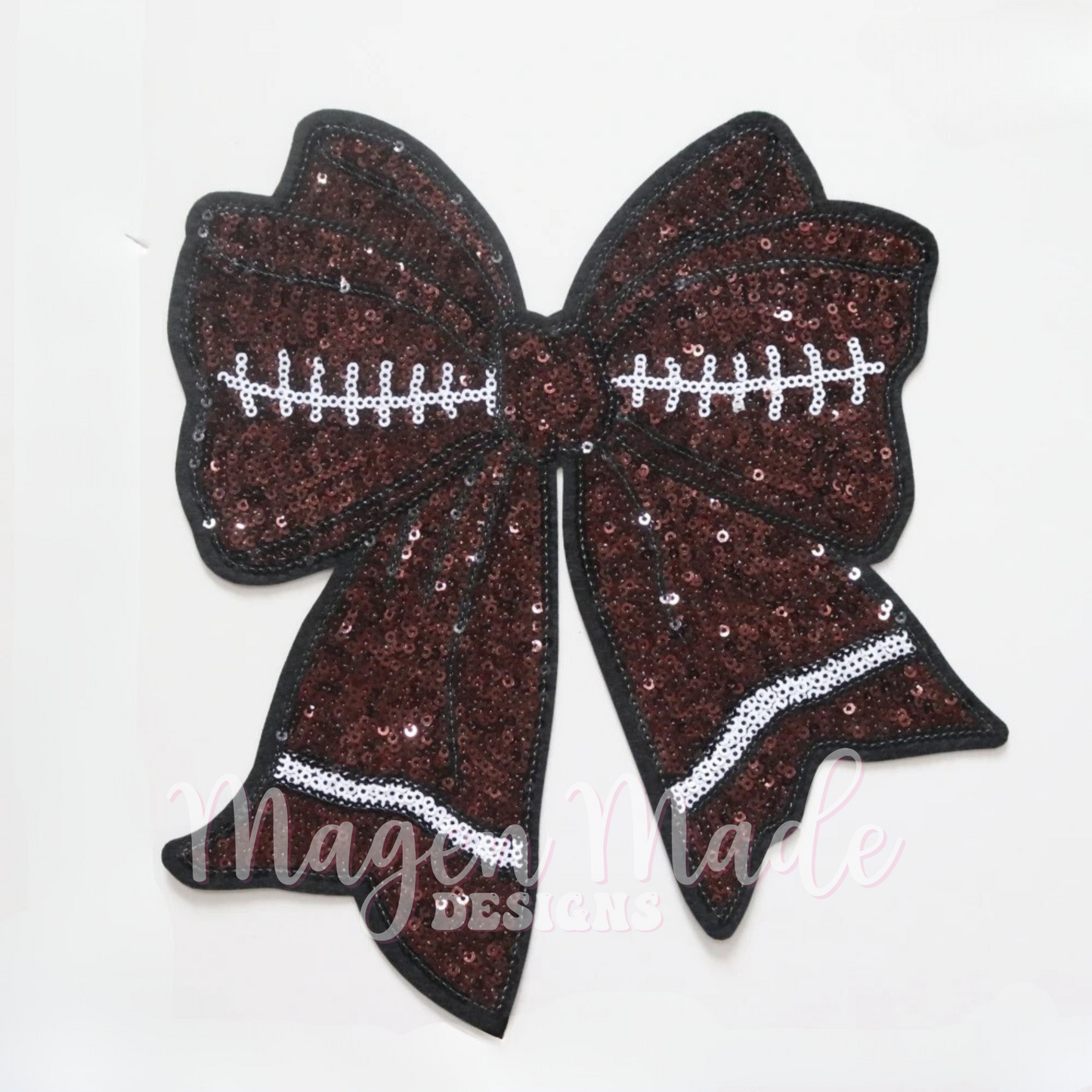 Coquette Football Bow Iron On Sequin Patch