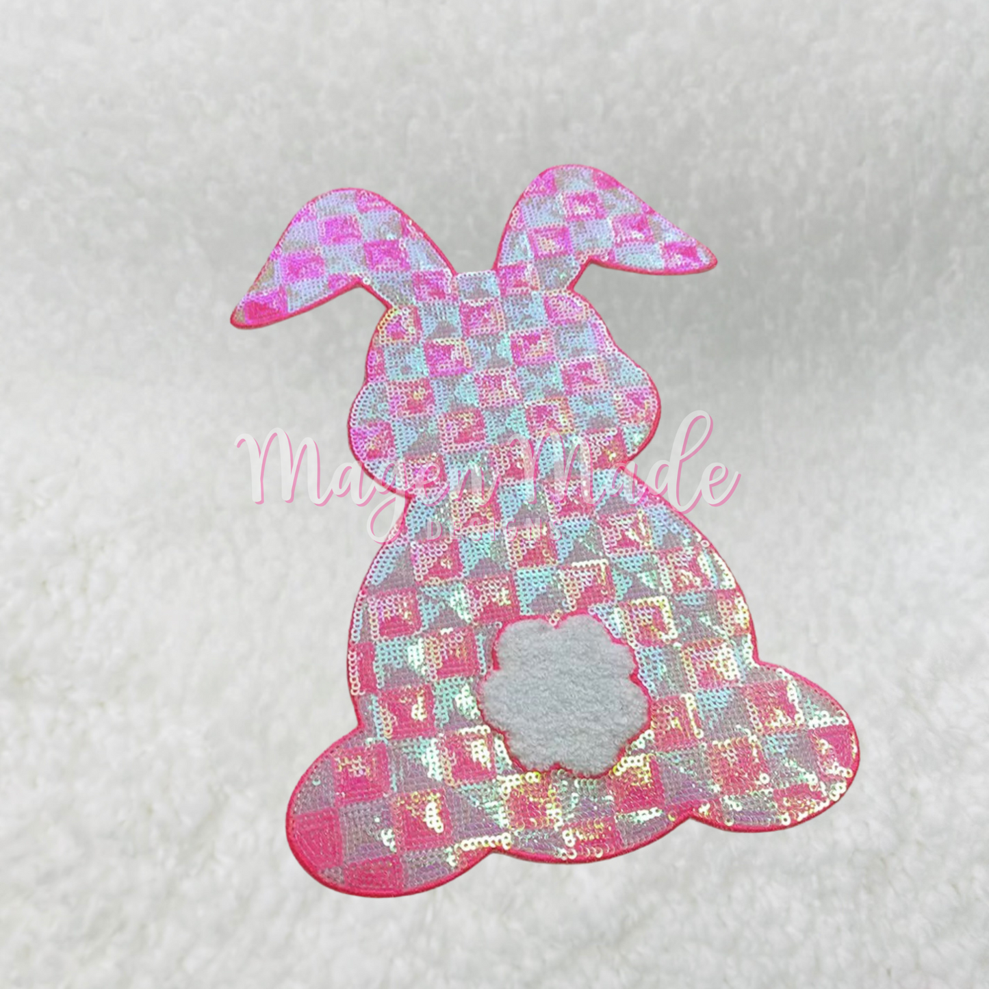 Pink Checkered Bunny Sequins Patch