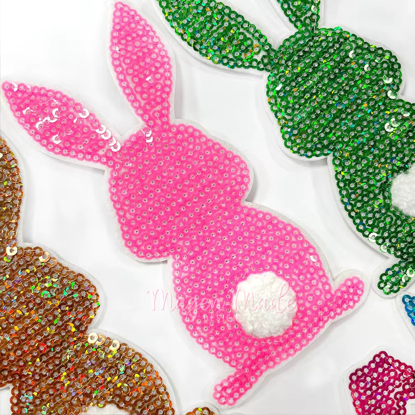 Bundle of 6 Easter Bunny Sequins Iron On Patch