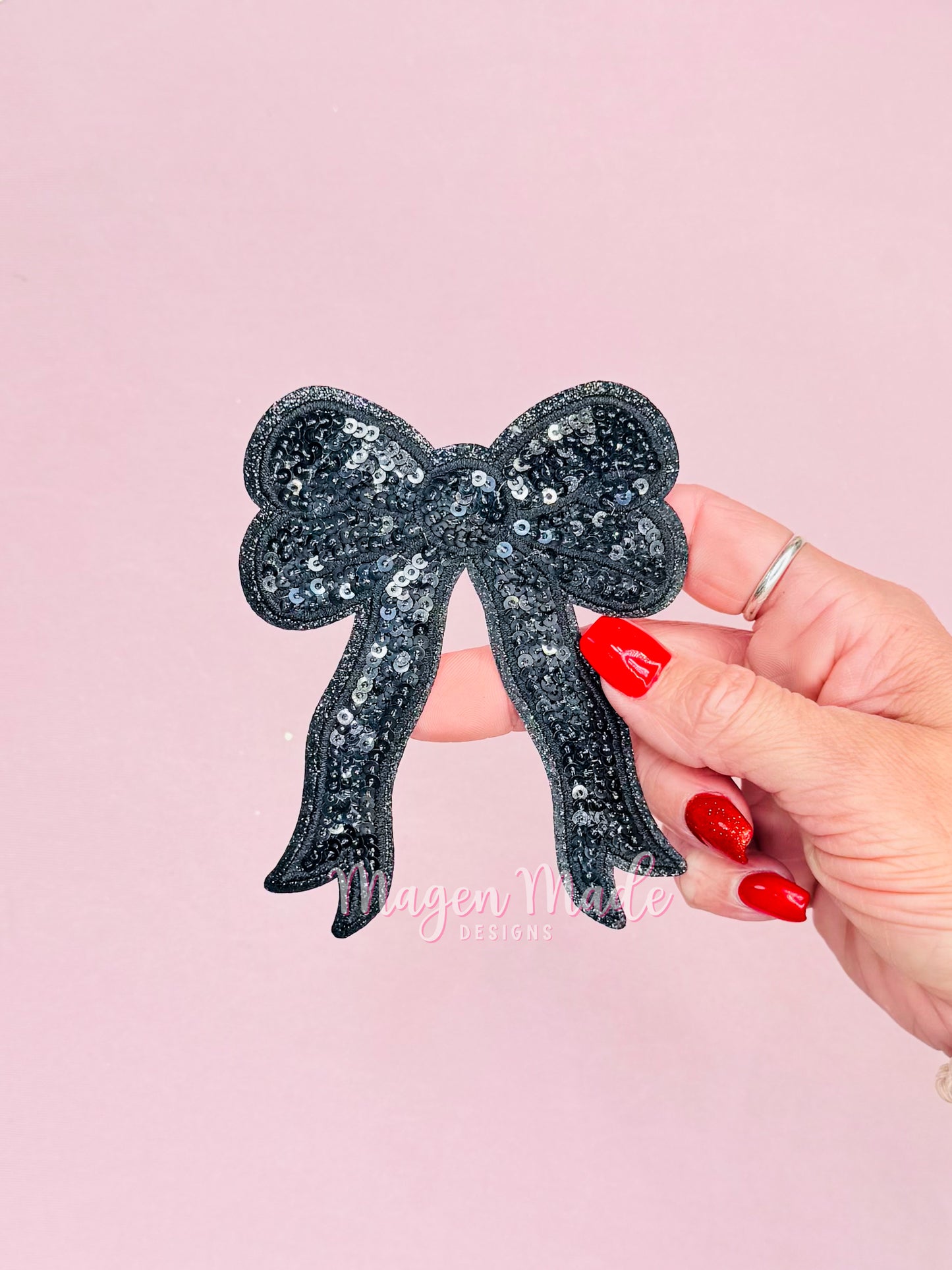 Side Piece Bow Sequins Iron On Patch