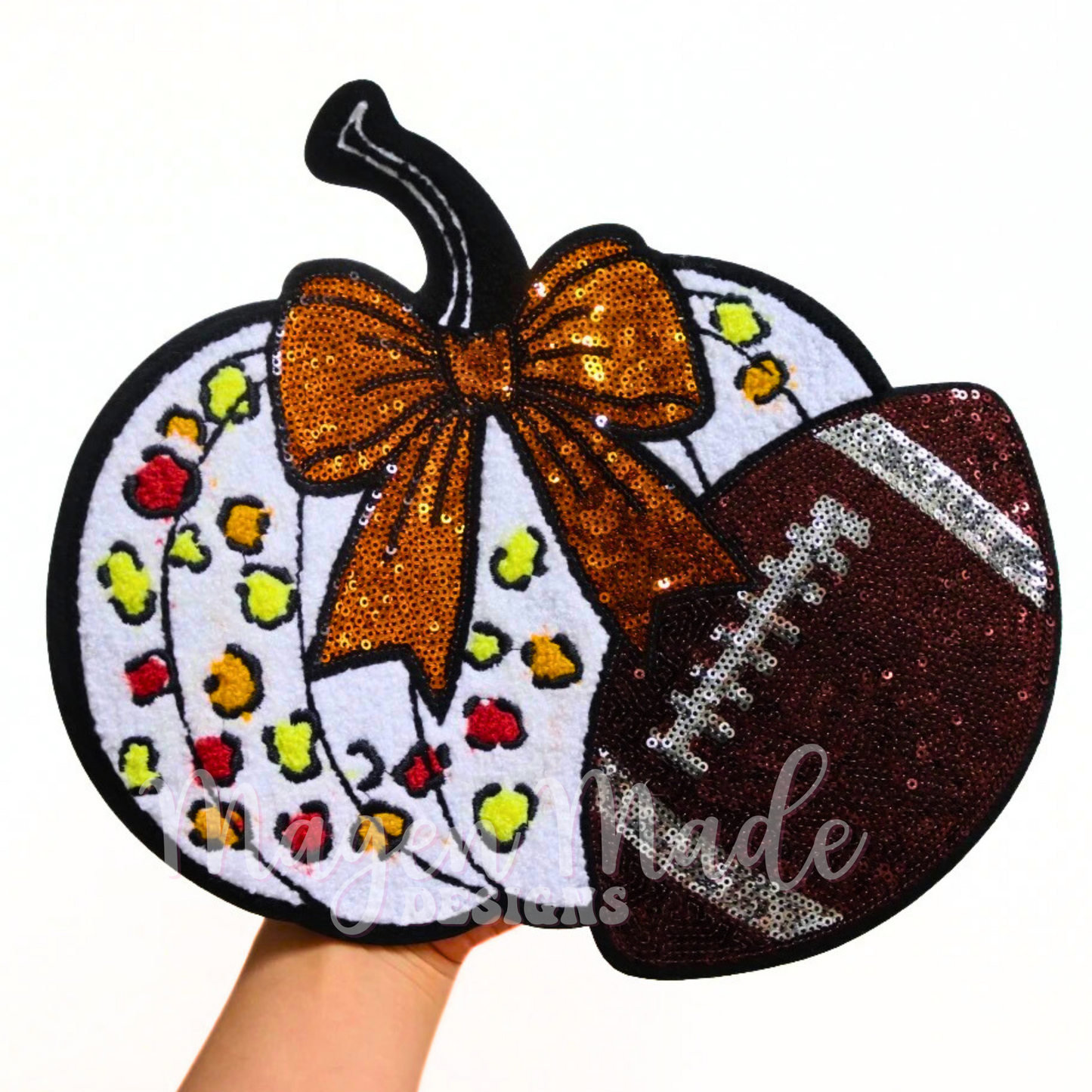 Fall Pumpkin Football Sequin Patch