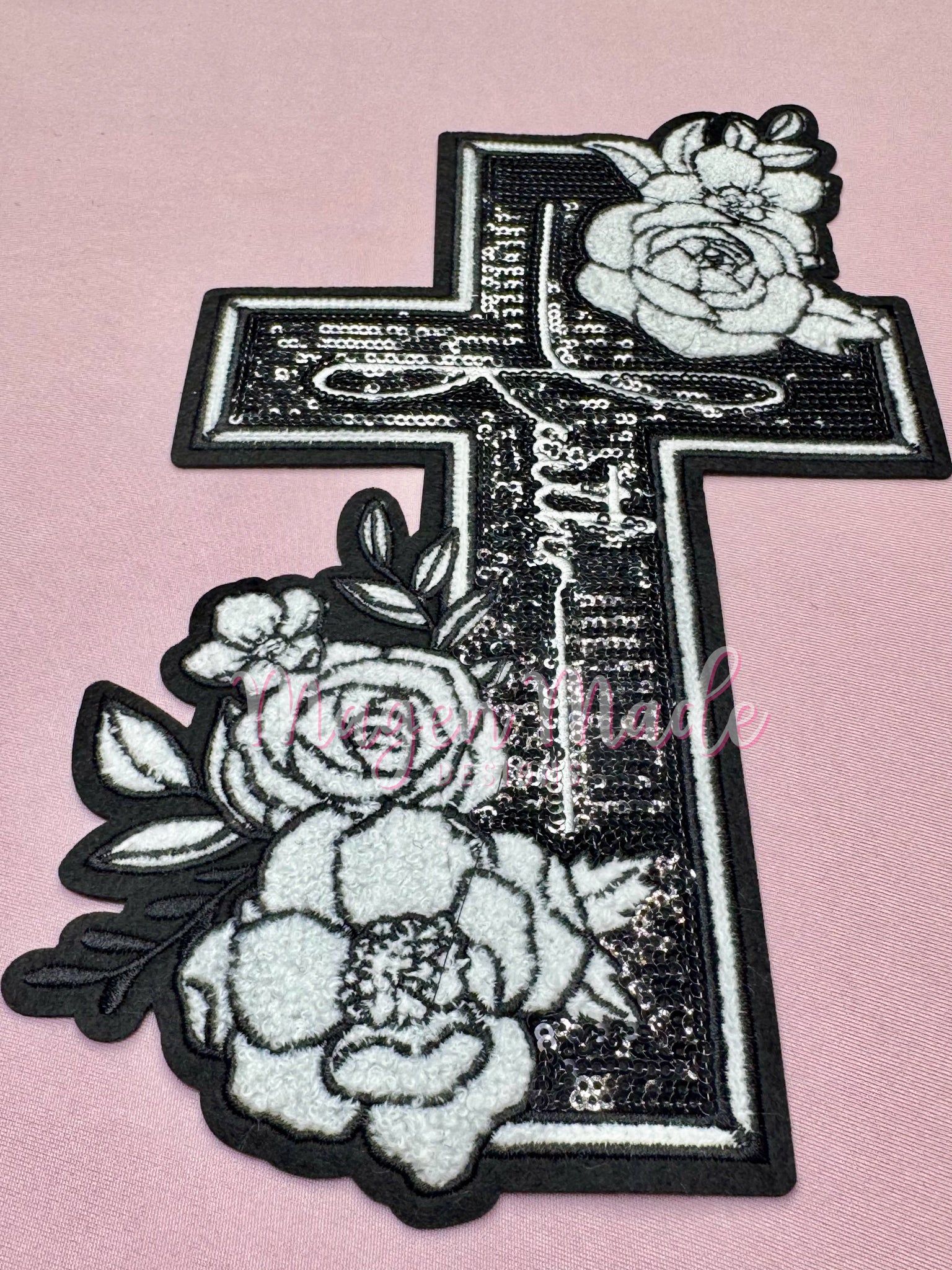 Faith Cross Chenille and Sequins Patch