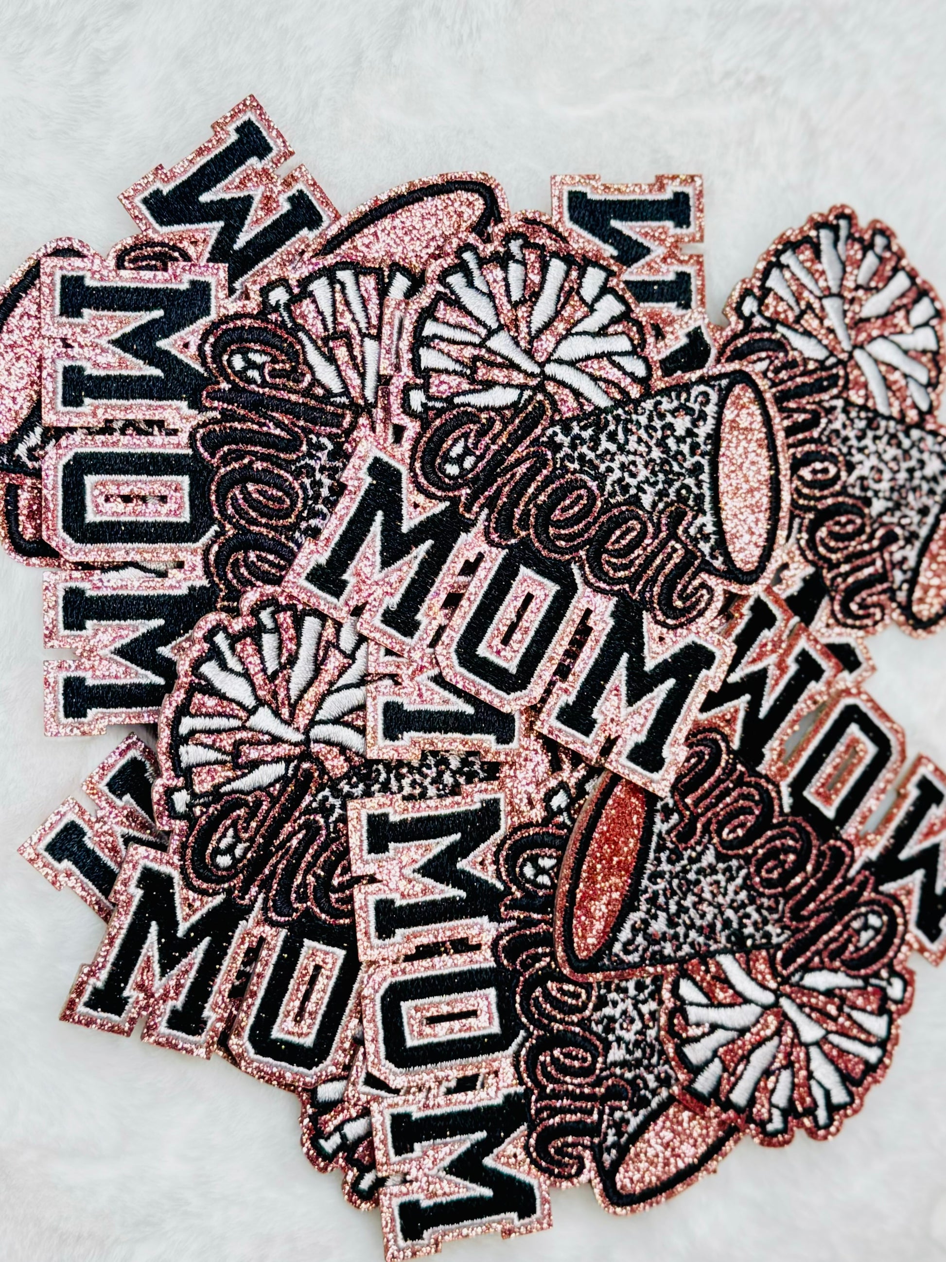 Cheer Mom Embroidered Pink and Glitter Patch