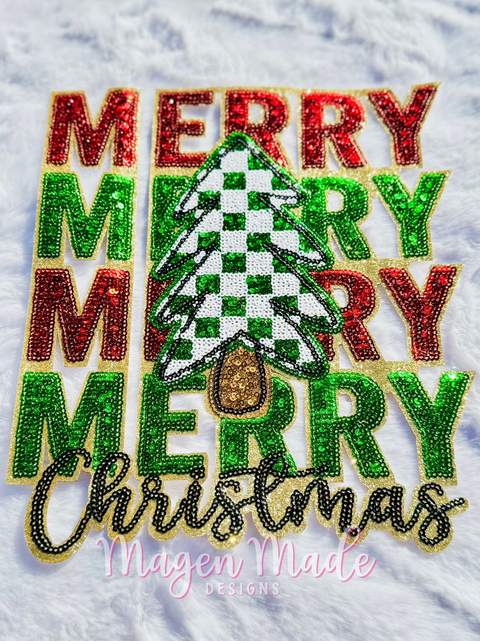 Merry Merry Merry Christmas Sequin Patch