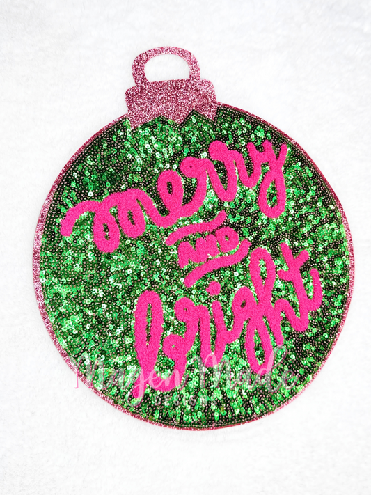 Merry and Bright Ornament Chenille and Sequin Patch