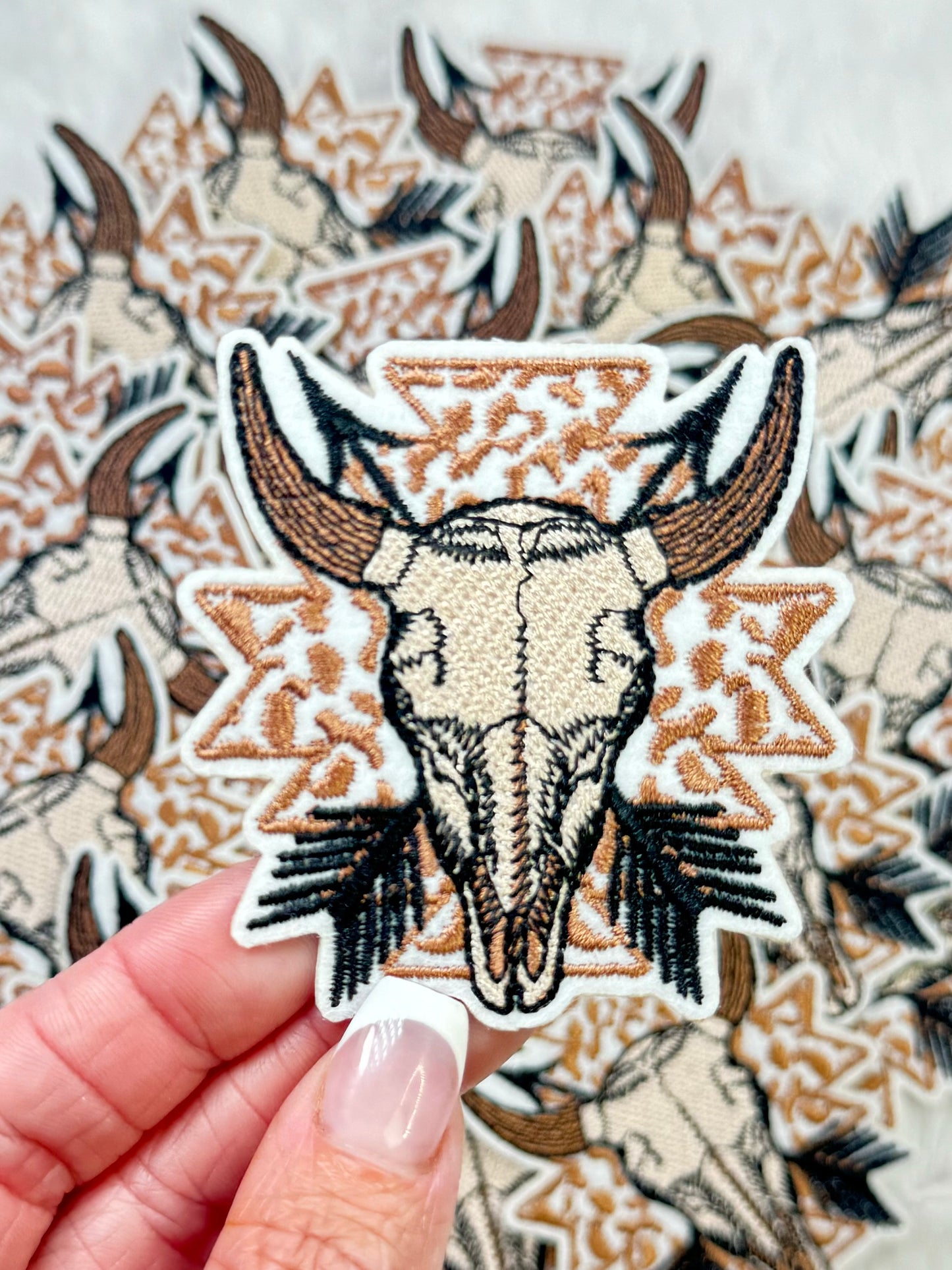 Aztec Cow Skull Embroidered Patch