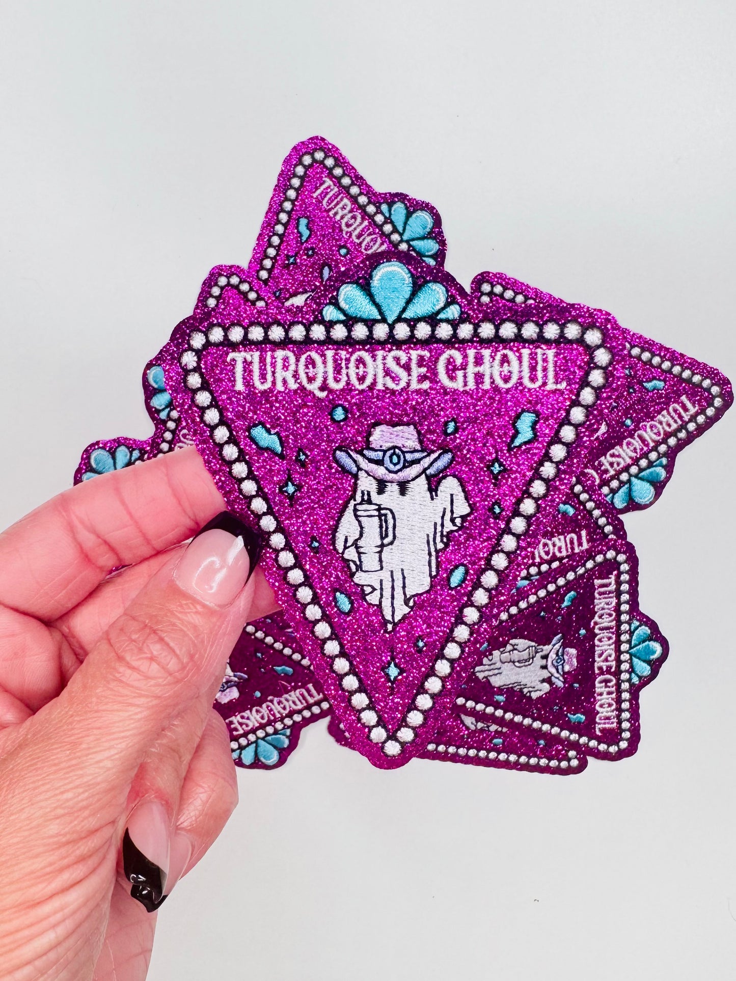 Turquoise Ghoul Glitter Embroidered Patch