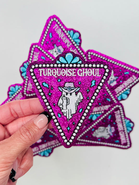 Turquoise Ghouls Glitter Embroidered Patch