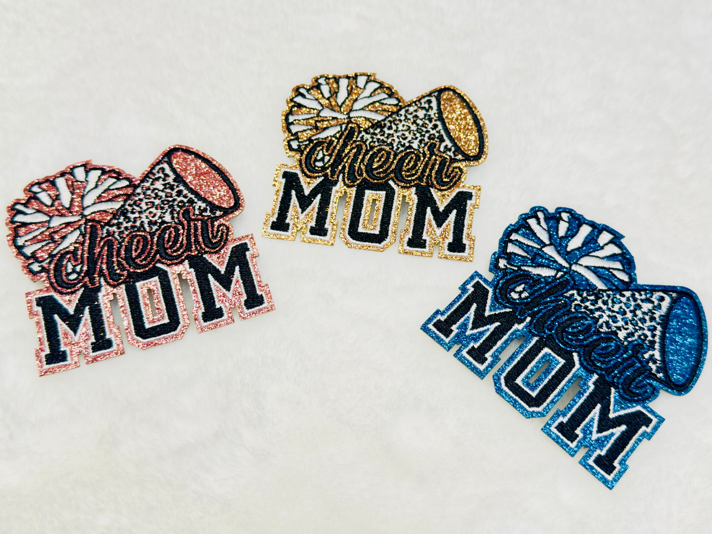 Cheer Mom Embroidered With Gold Glitter Patch