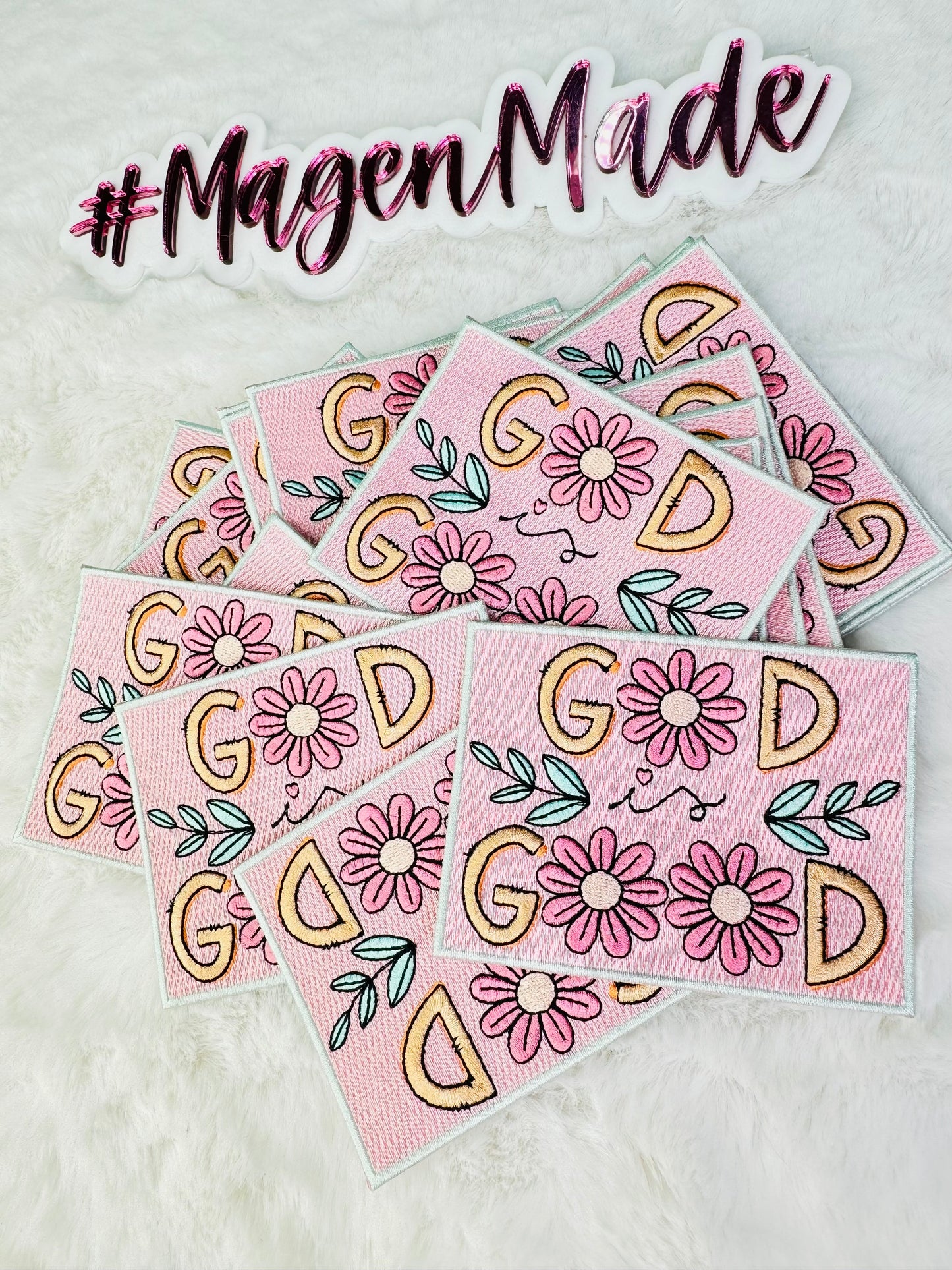 God is good pink embroidered patch