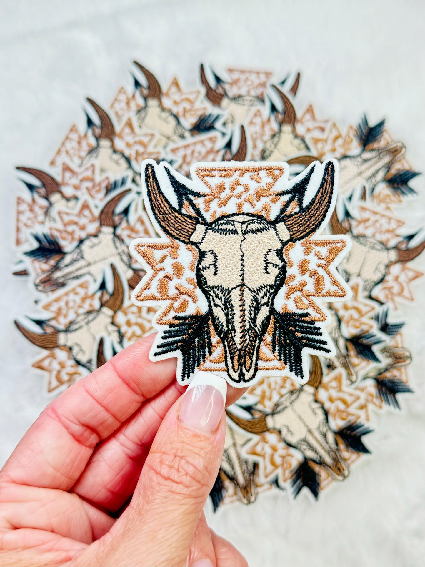 Aztec Cow Skull Embroidered Patch