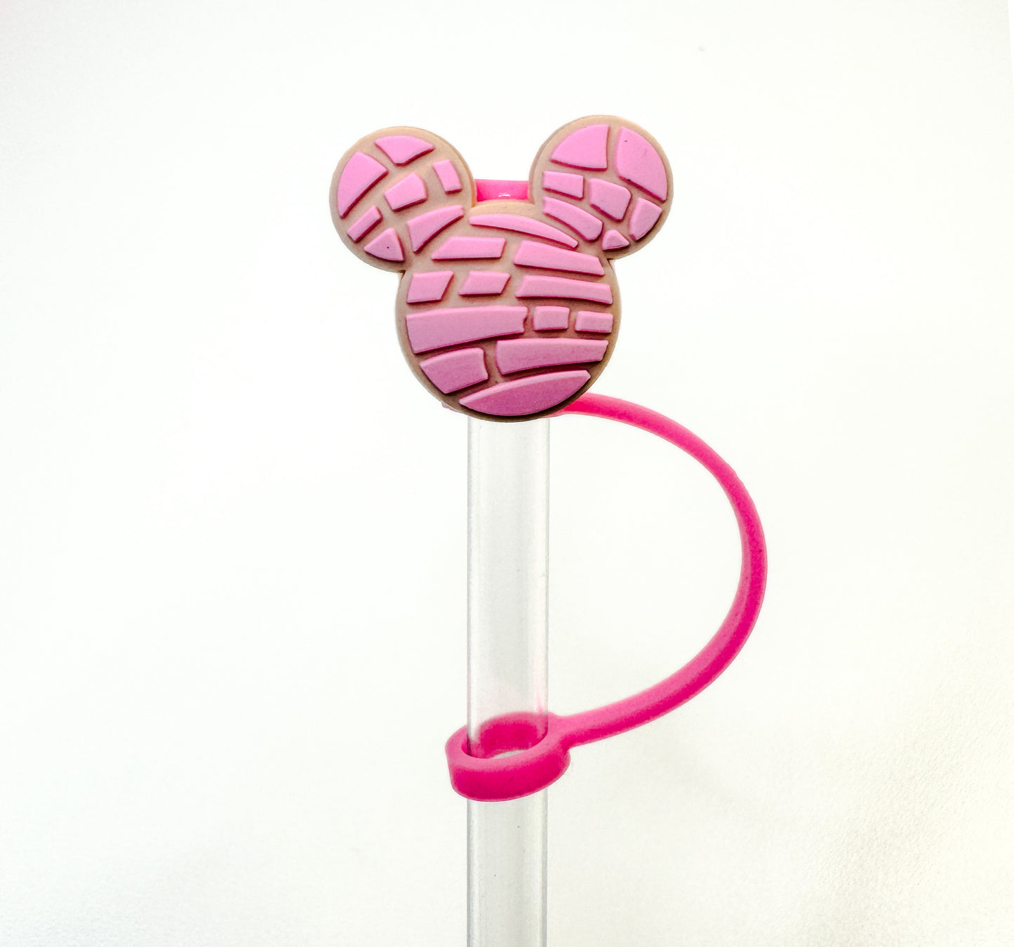 Pink concha mouse straw topper