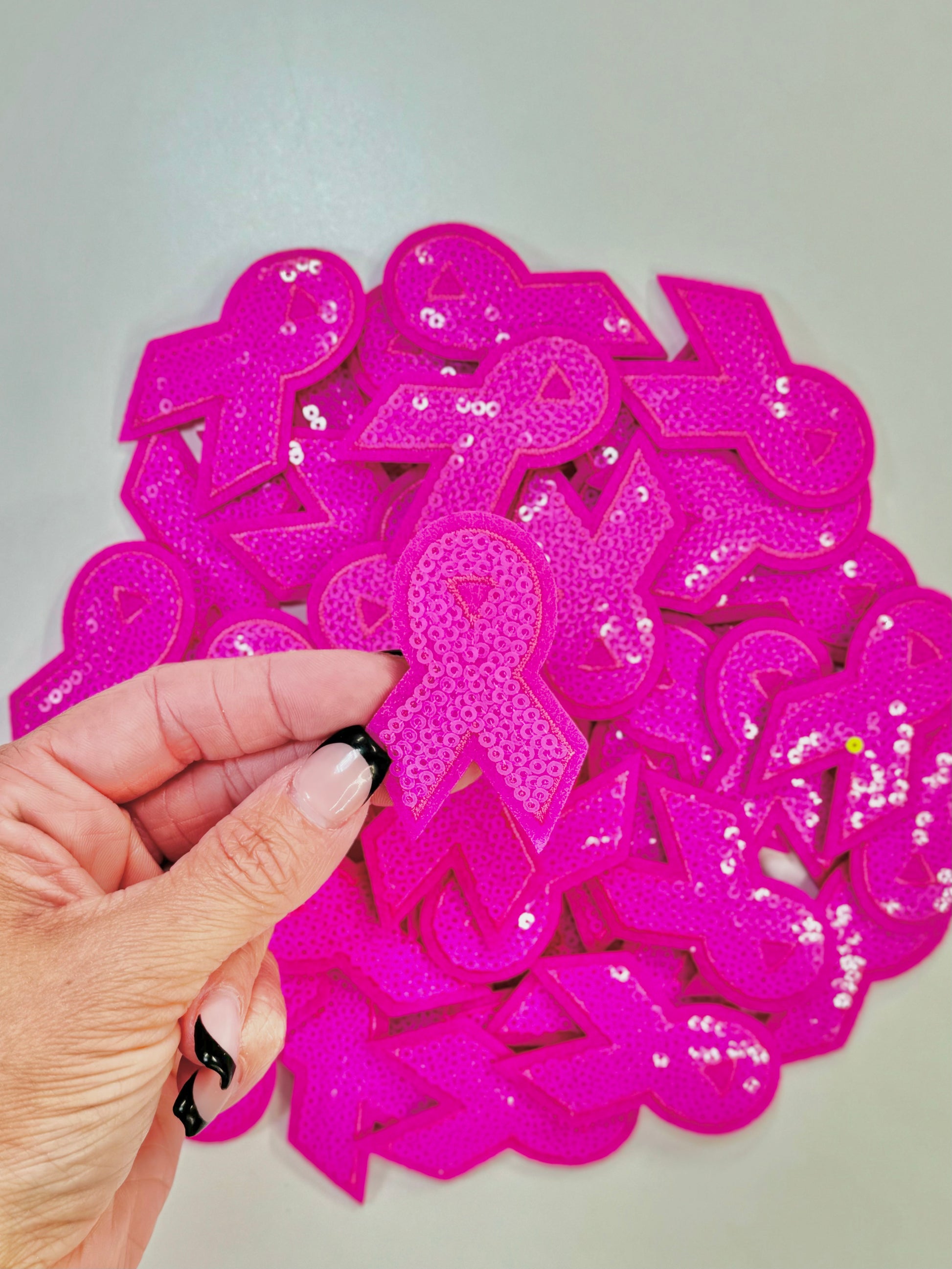 Pink Sequins Awareness Ribbon Patch